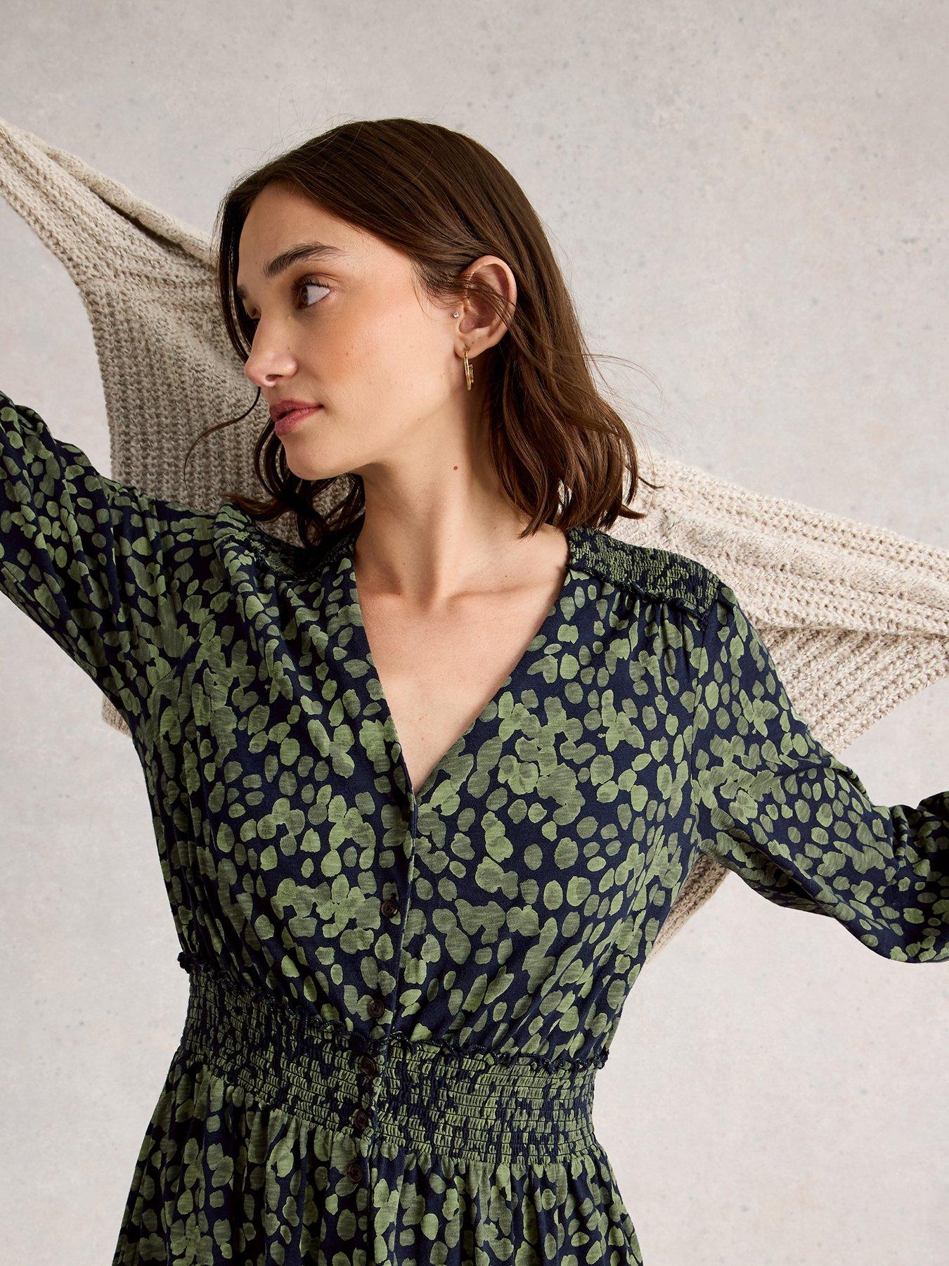  image of white-stuff-jonie-shirred-dress-green