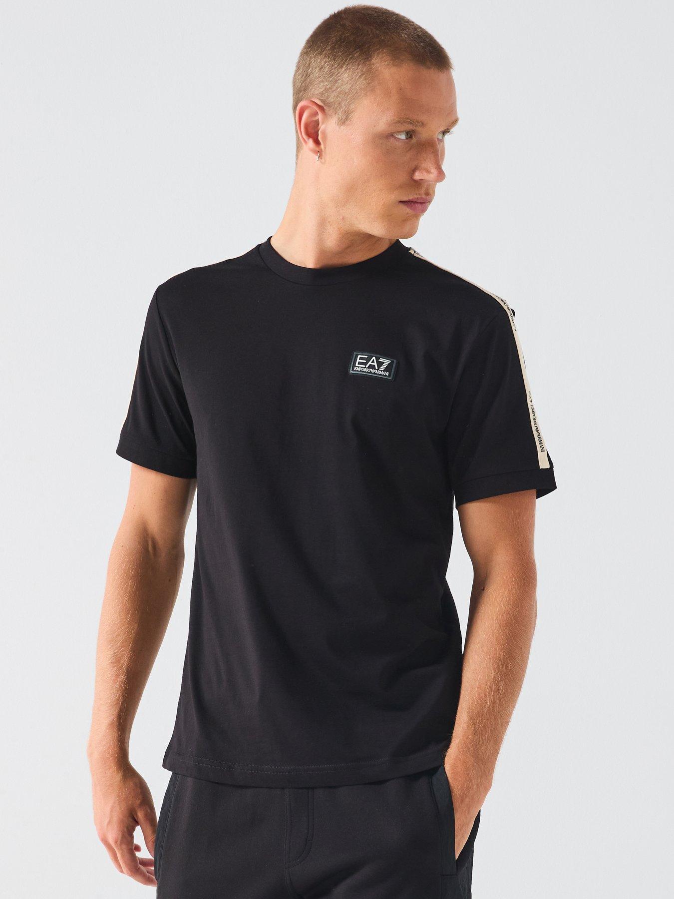 Image 1 of 6 of EA7 Emporio Armani Train Logo Series Tape Shoulder T-Shirt - Black