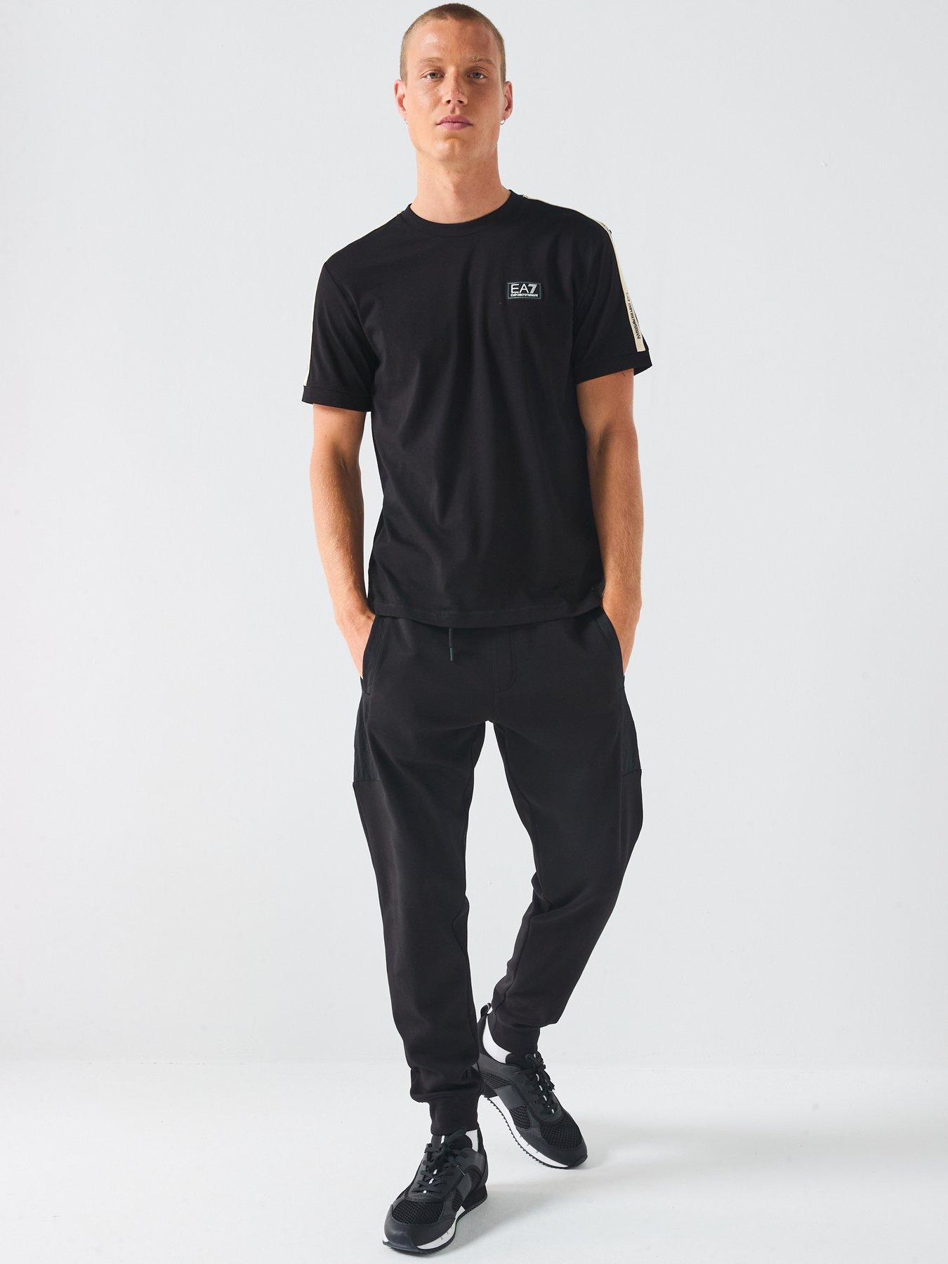 Image 3 of 6 of EA7 Emporio Armani Train Logo Series Tape Shoulder T-Shirt - Black