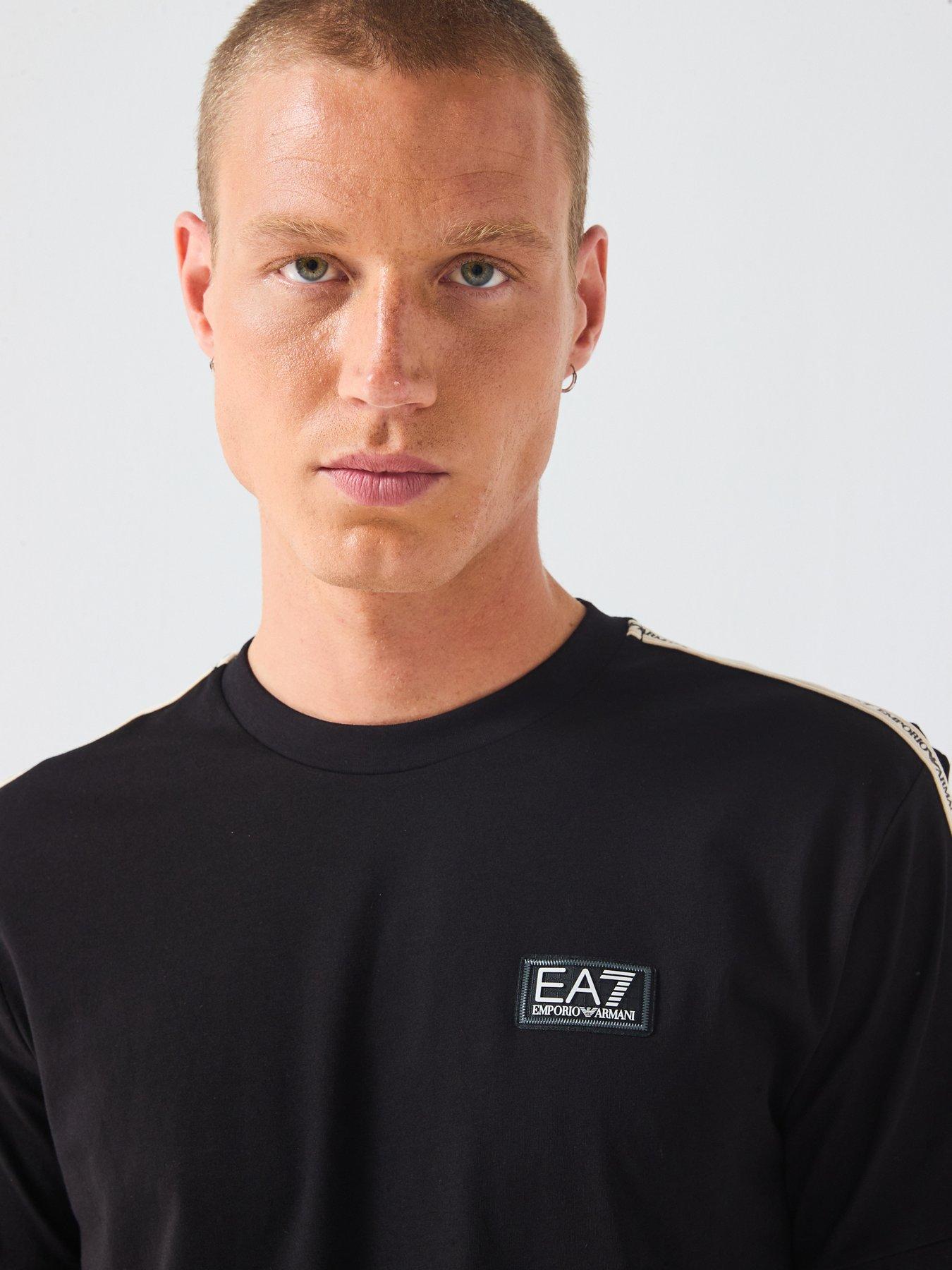 Image 4 of 6 of EA7 Emporio Armani Train Logo Series Tape Shoulder T-Shirt - Black