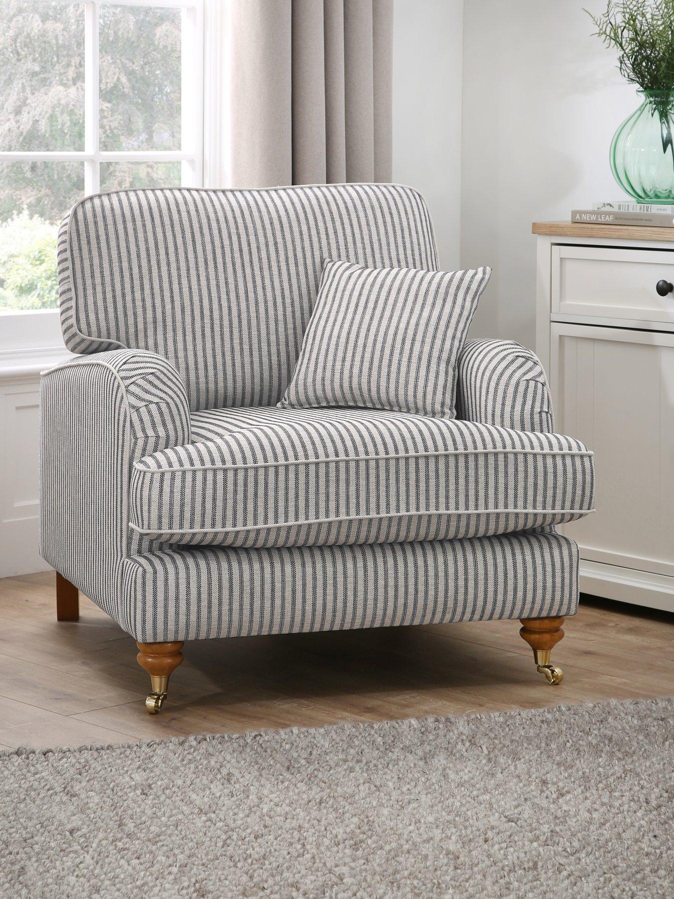 undefined Bay Stripe Fabric Armchair - Made to Order in the UK