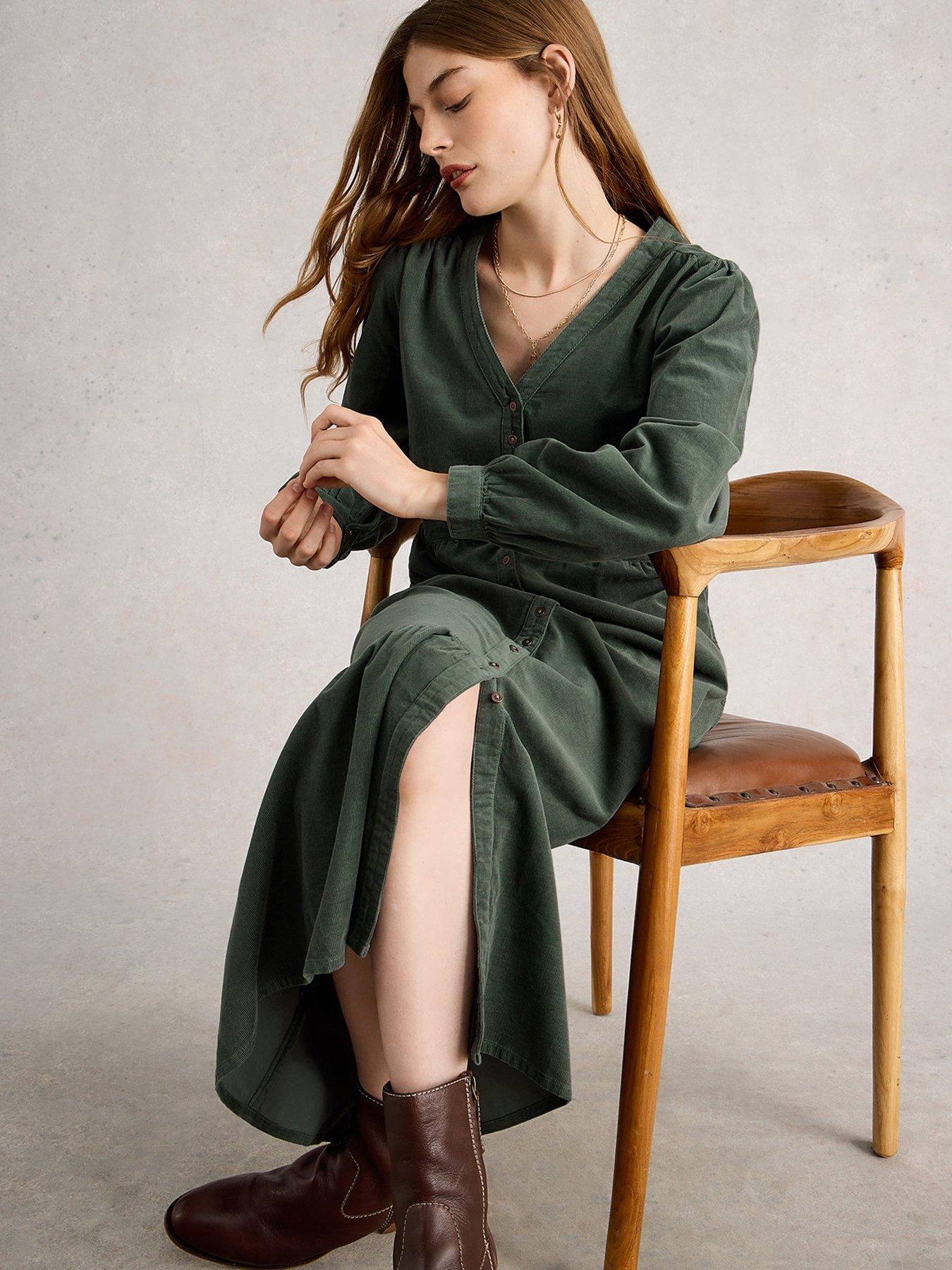 Image 3 of 6 of White Stuff Phoebe Cord Dress - Green