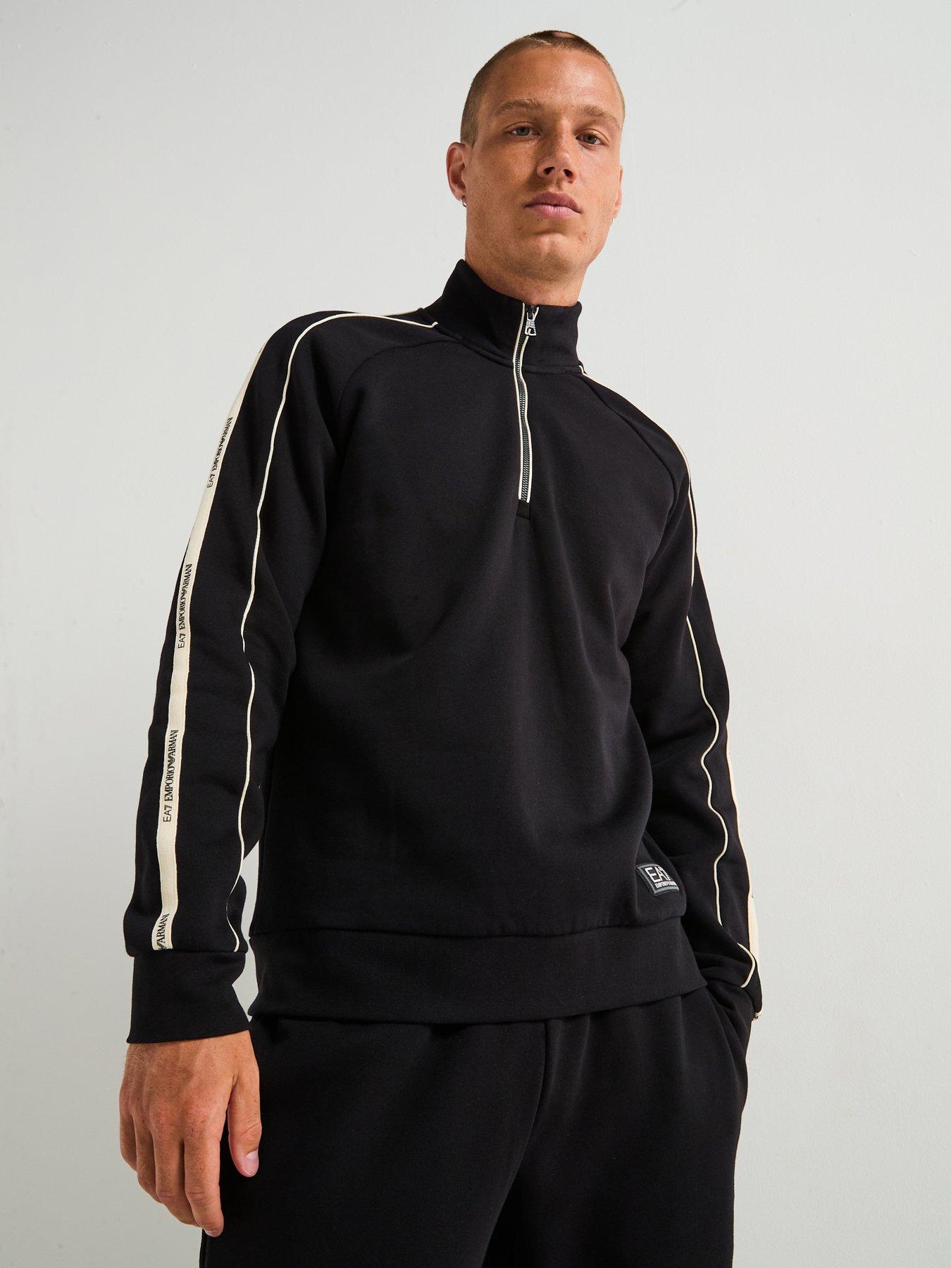Image 1 of 6 of EA7 Emporio Armani EA7 Train Logo Series Tape Shoulder 1/4 Zip Sweat - Black