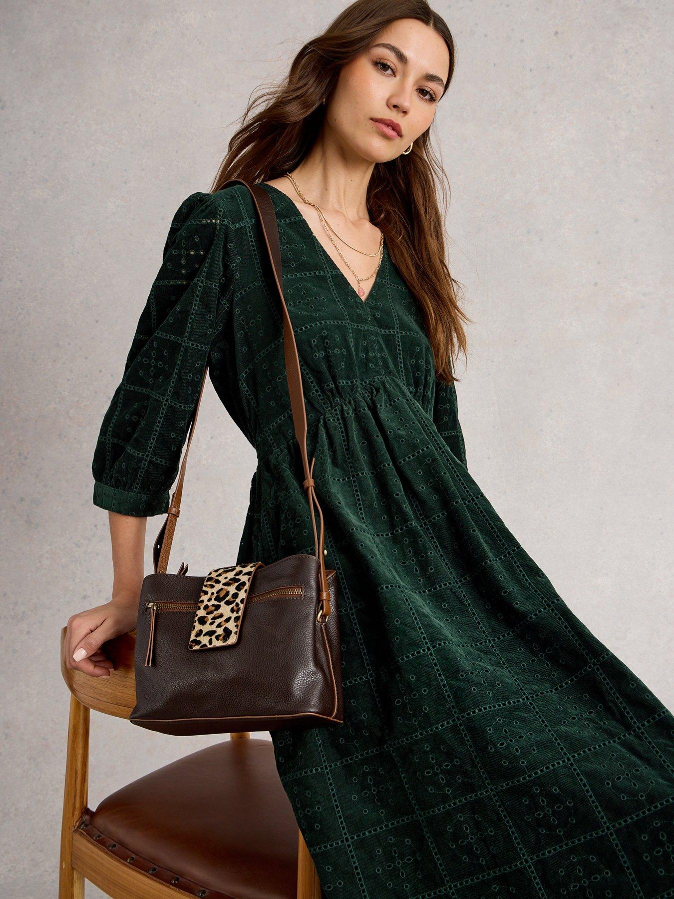 Image 1 of 6 of White Stuff Lucy Embroidered Cord Dress - Green