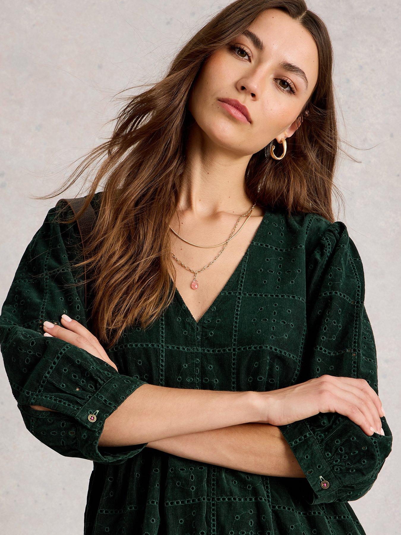 Image 4 of 6 of White Stuff Lucy Embroidered Cord Dress - Green