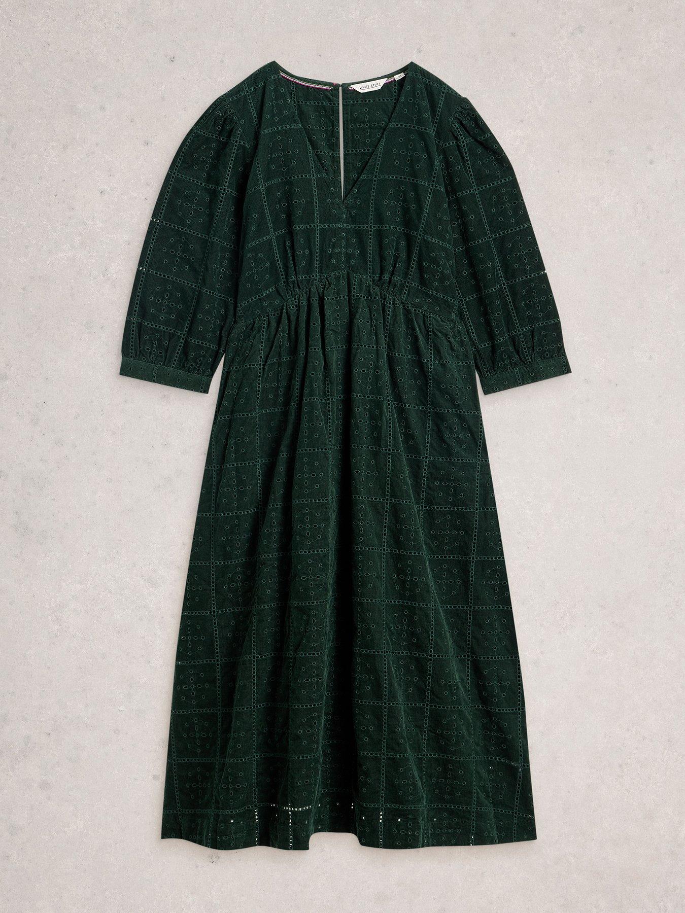 Image 5 of 6 of White Stuff Lucy Embroidered Cord Dress - Green
