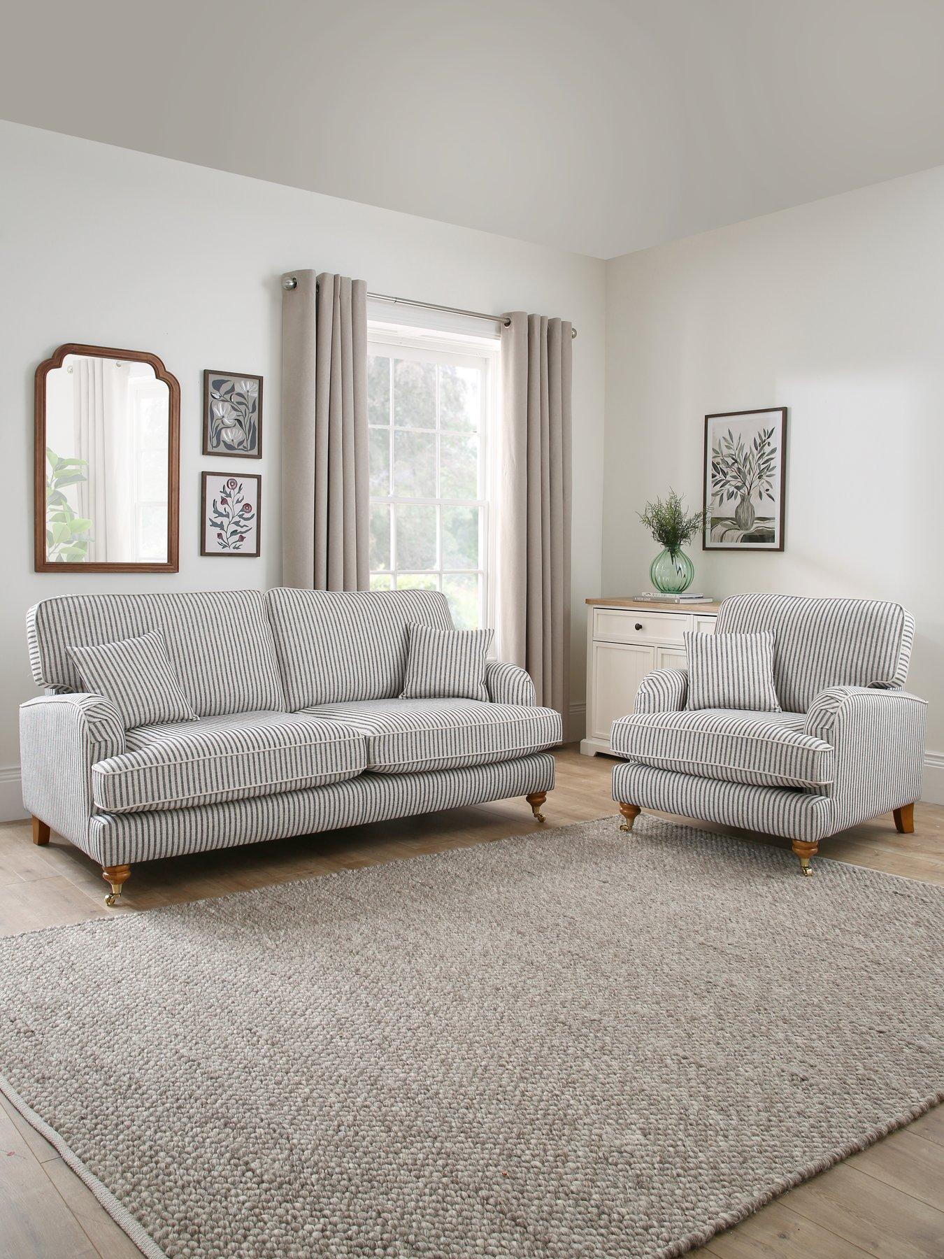 Image 1 of 7 of The Very Collection Bay Stripe 3 Seater Sofa&nbsp;+ Armchair Set (Buy &amp; SAVE!)&nbsp;- Made to Order in the UK