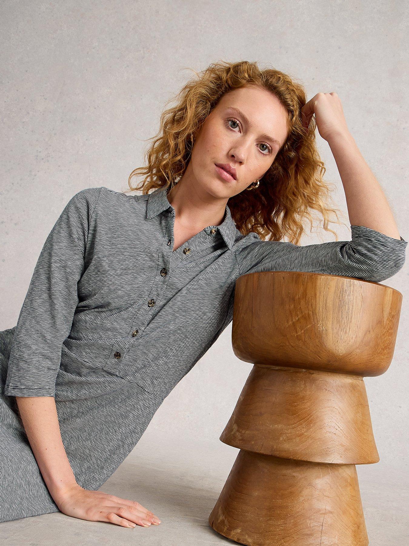 Image 3 of 6 of White Stuff Rua Jersey Half Placket Dress - Navy