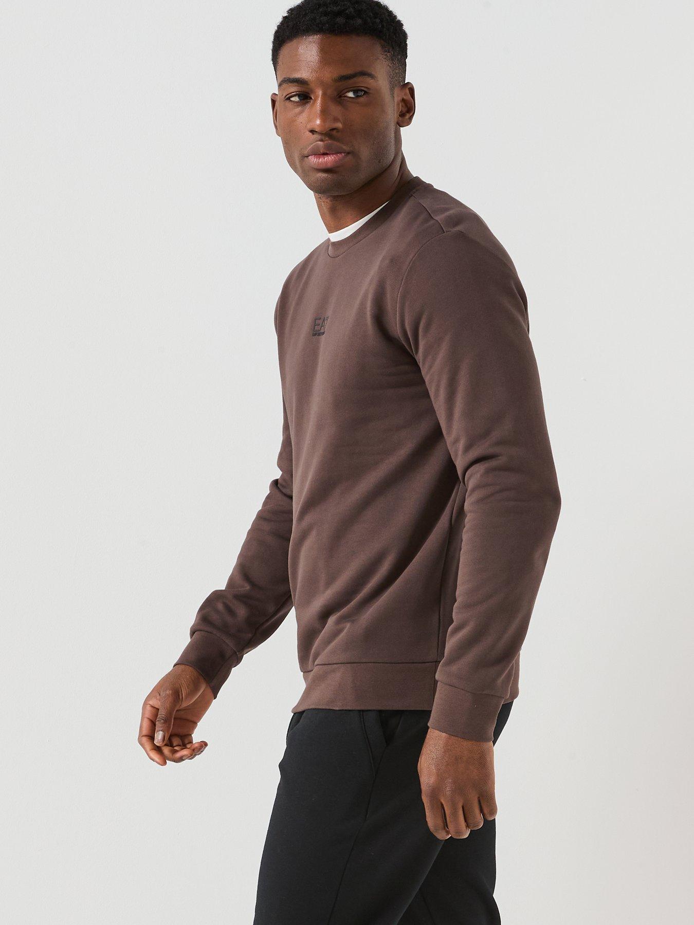  image of ea7-emporio-armani-core-id-logo-crew-sweatshirt-brown