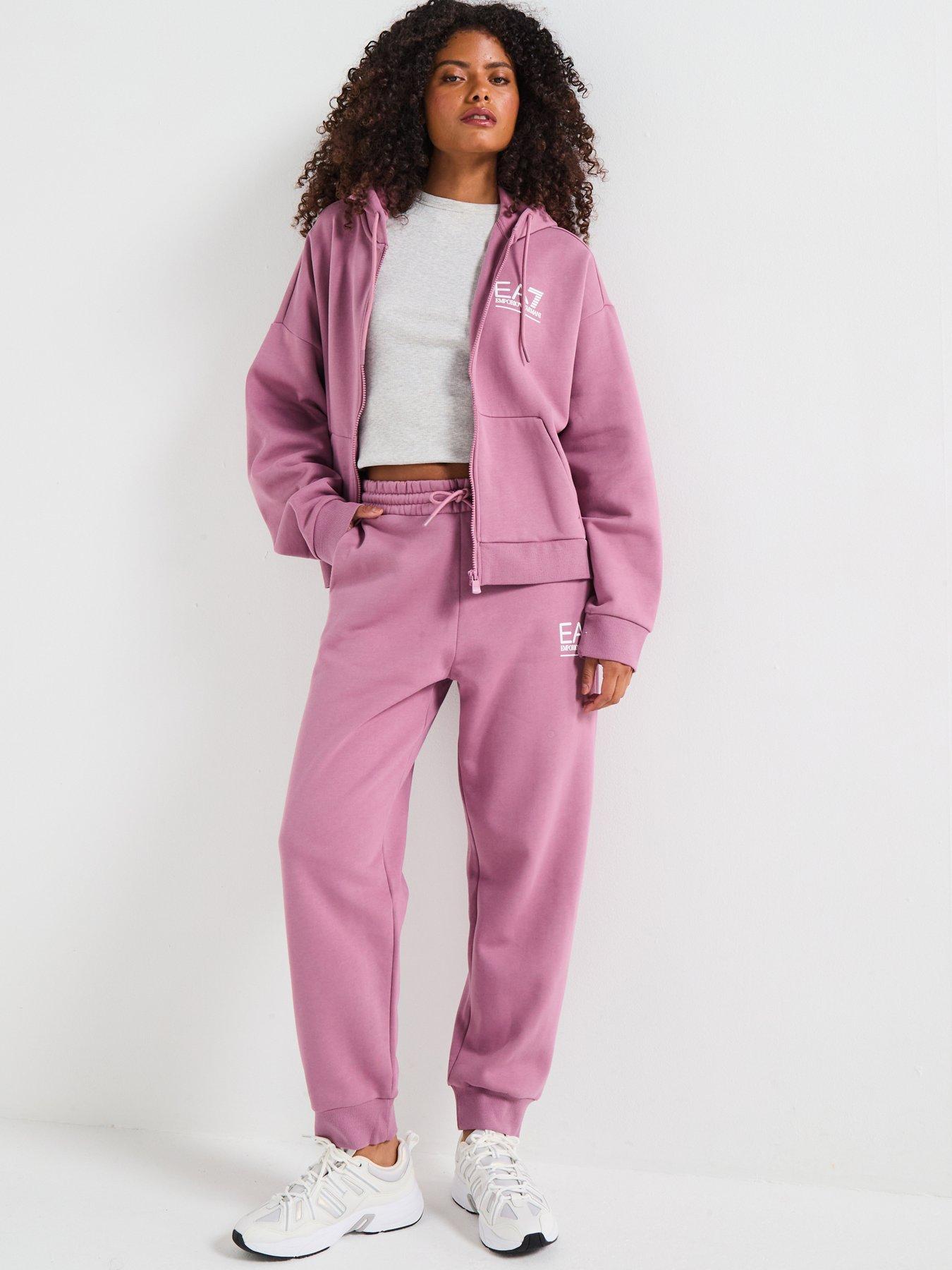 front image of ea7-emporio-armani-zip-through-hoodie-pink