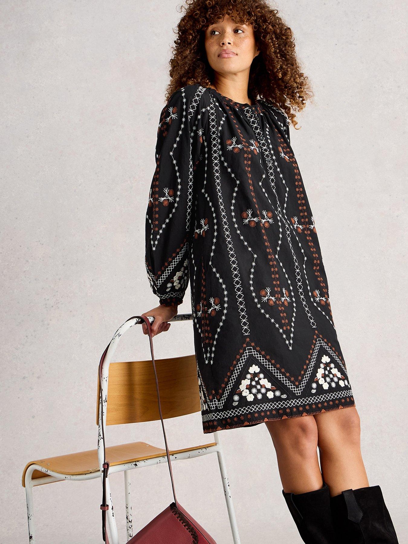 undefined Aurora Embroidered Dress - Black