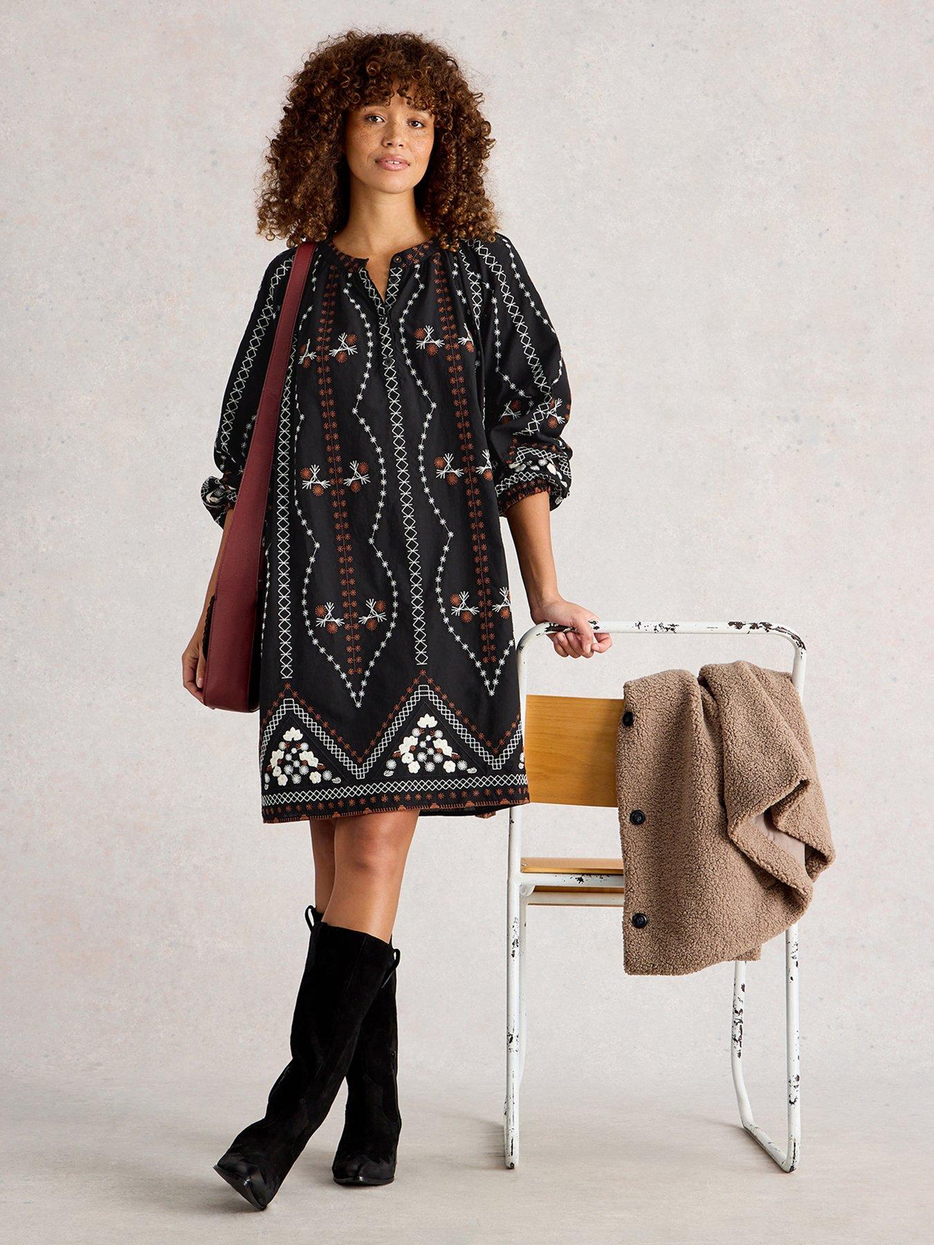 Image 3 of 6 of White Stuff Aurora Embroidered Dress - Black