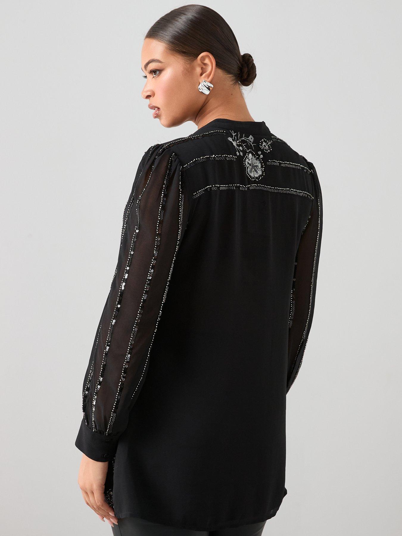  image of the-very-collection-curve-embellished-longline-blouse-black