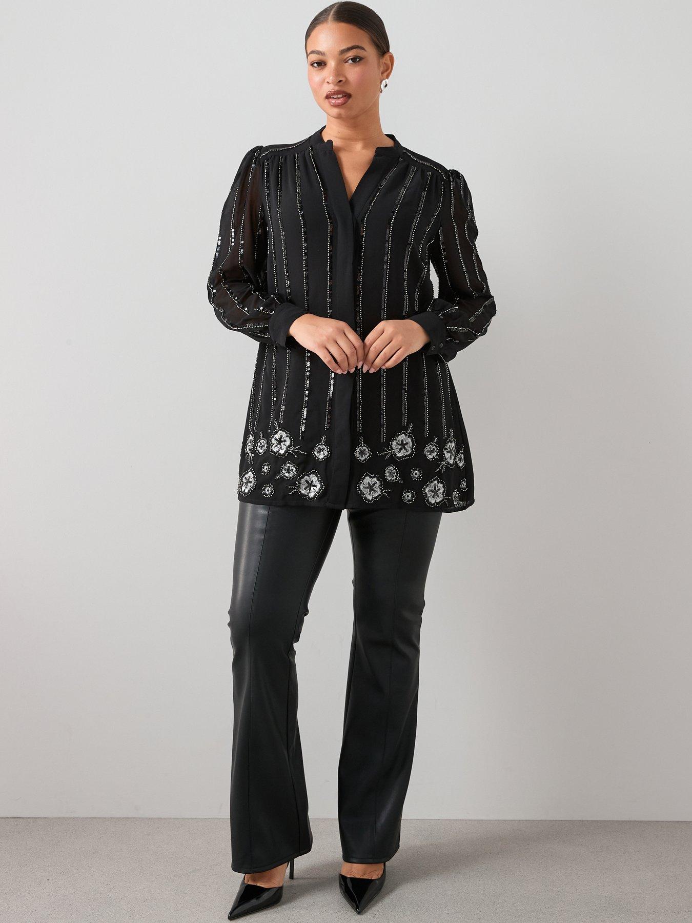  image of the-very-collection-curve-embellished-longline-blouse-black