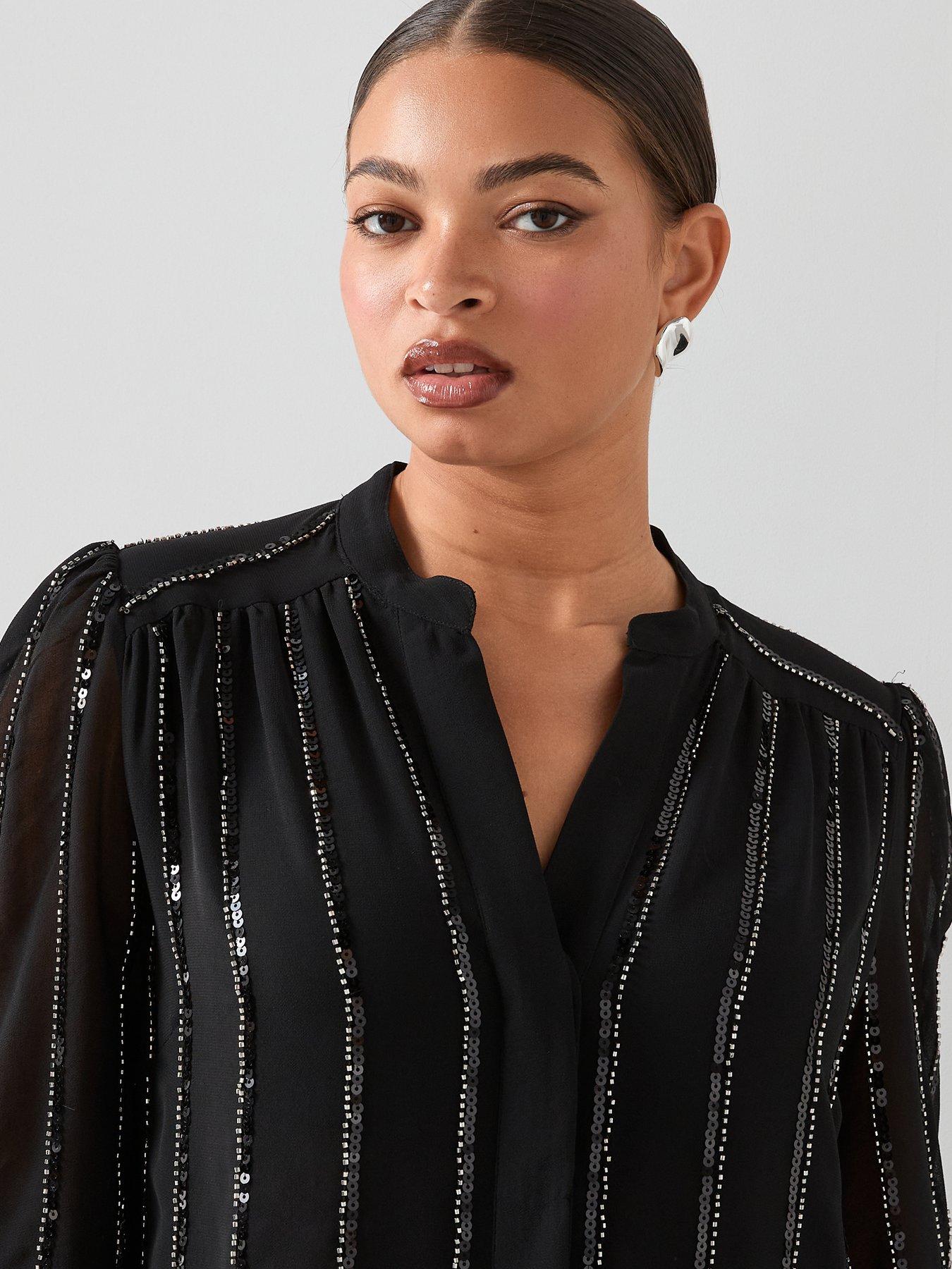  image of the-very-collection-curve-embellished-longline-blouse-black