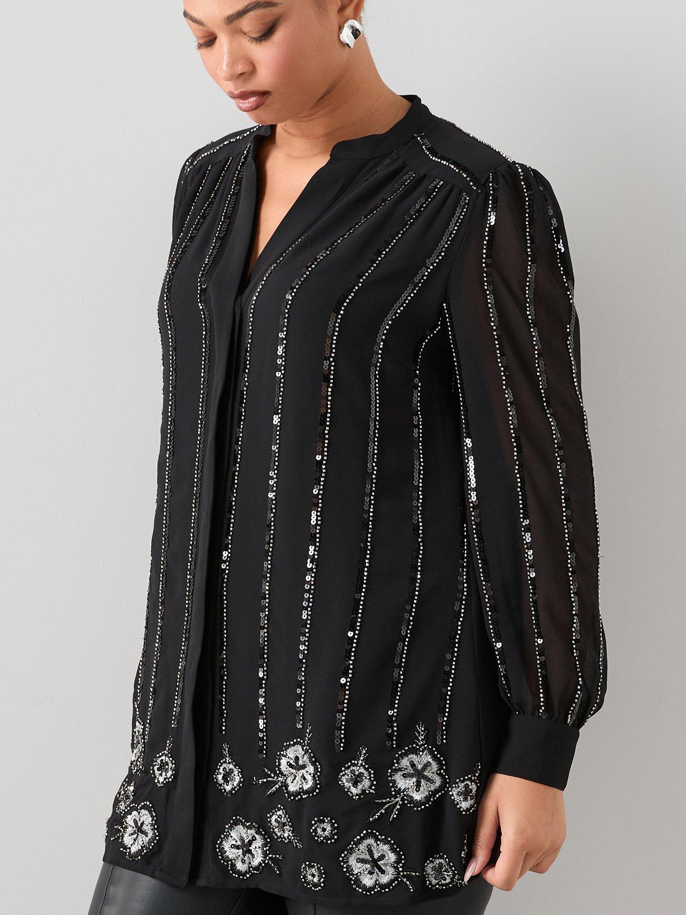  image of the-very-collection-curve-embellished-longline-blouse-black