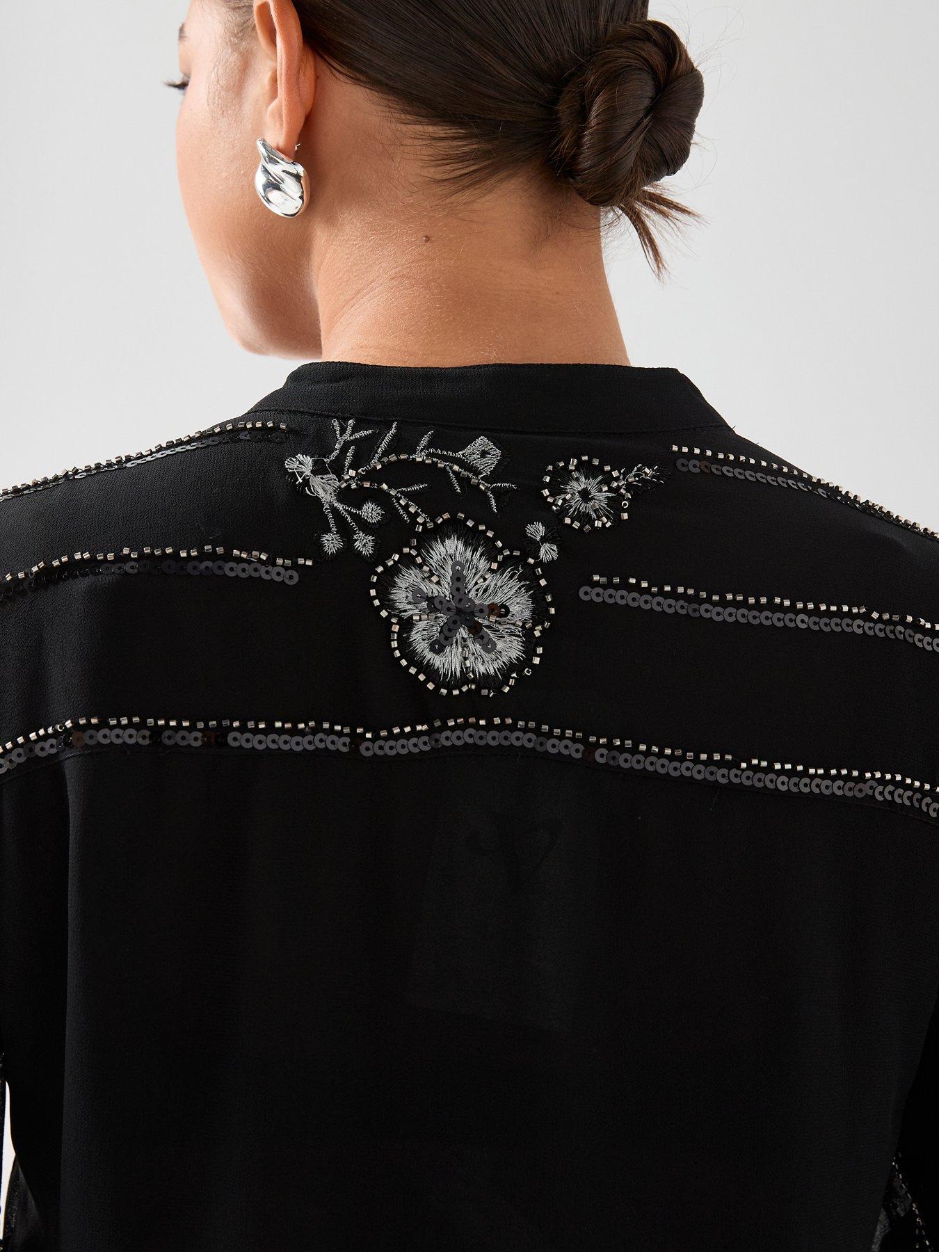  image of the-very-collection-curve-embellished-longline-blouse-black