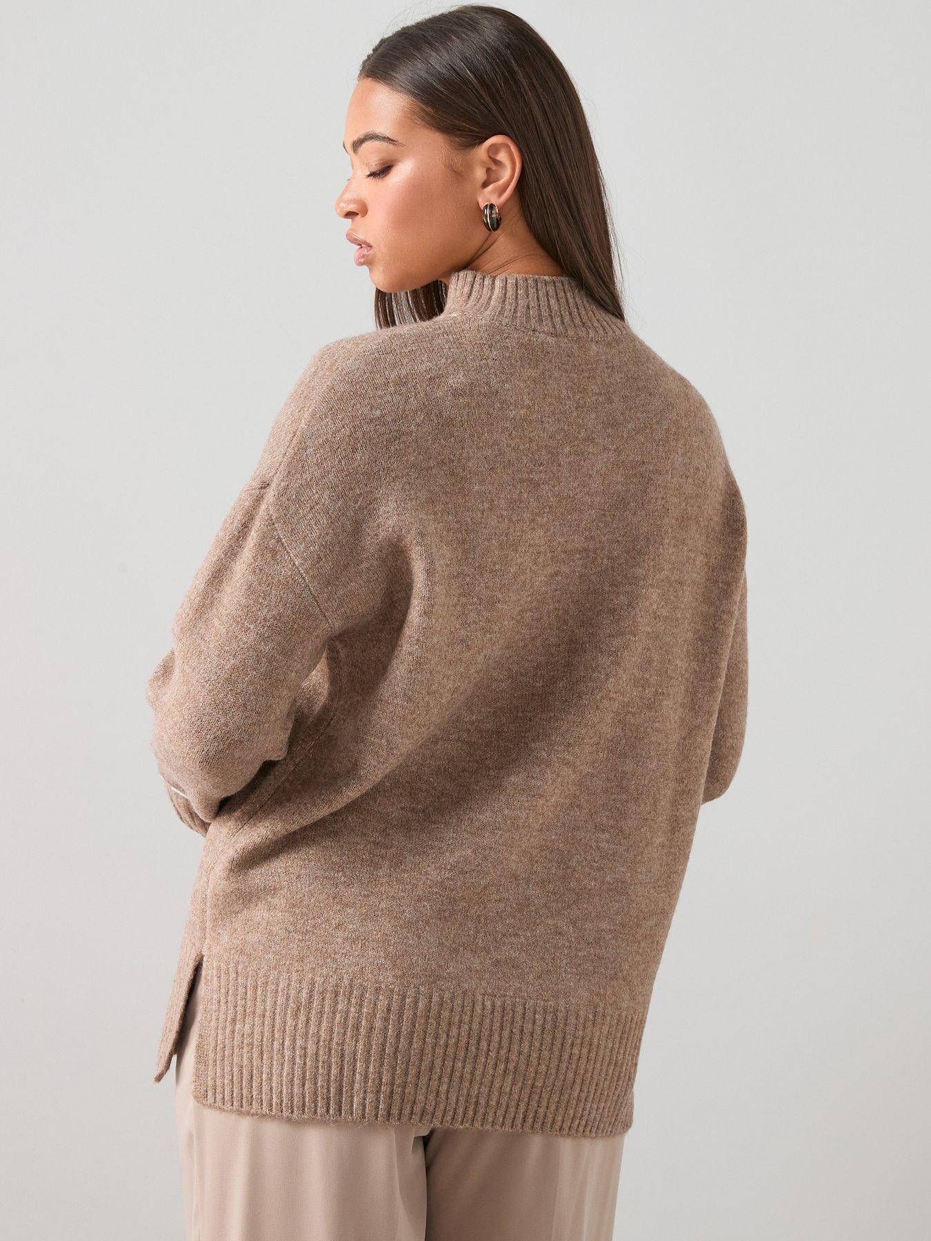  image of the-very-collection-curve-contrast-stitch-longline-jumper-beige