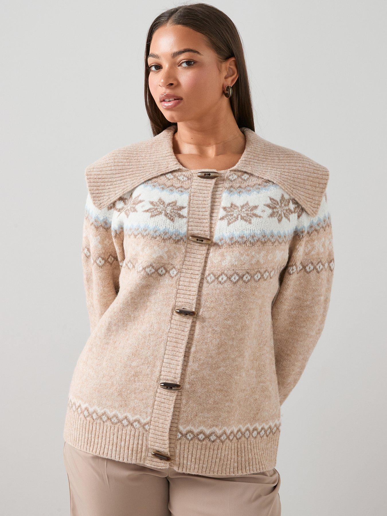 Image 1 of 7 of The Very Collection Curve Fairisle Toggle Cardigan - Beige