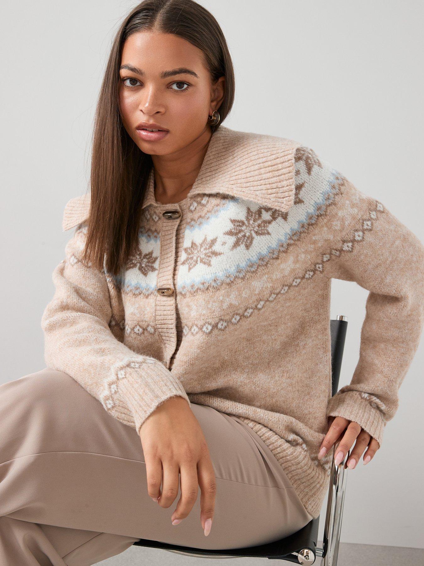 Image 6 of 7 of The Very Collection Curve Fairisle Toggle Cardigan - Beige