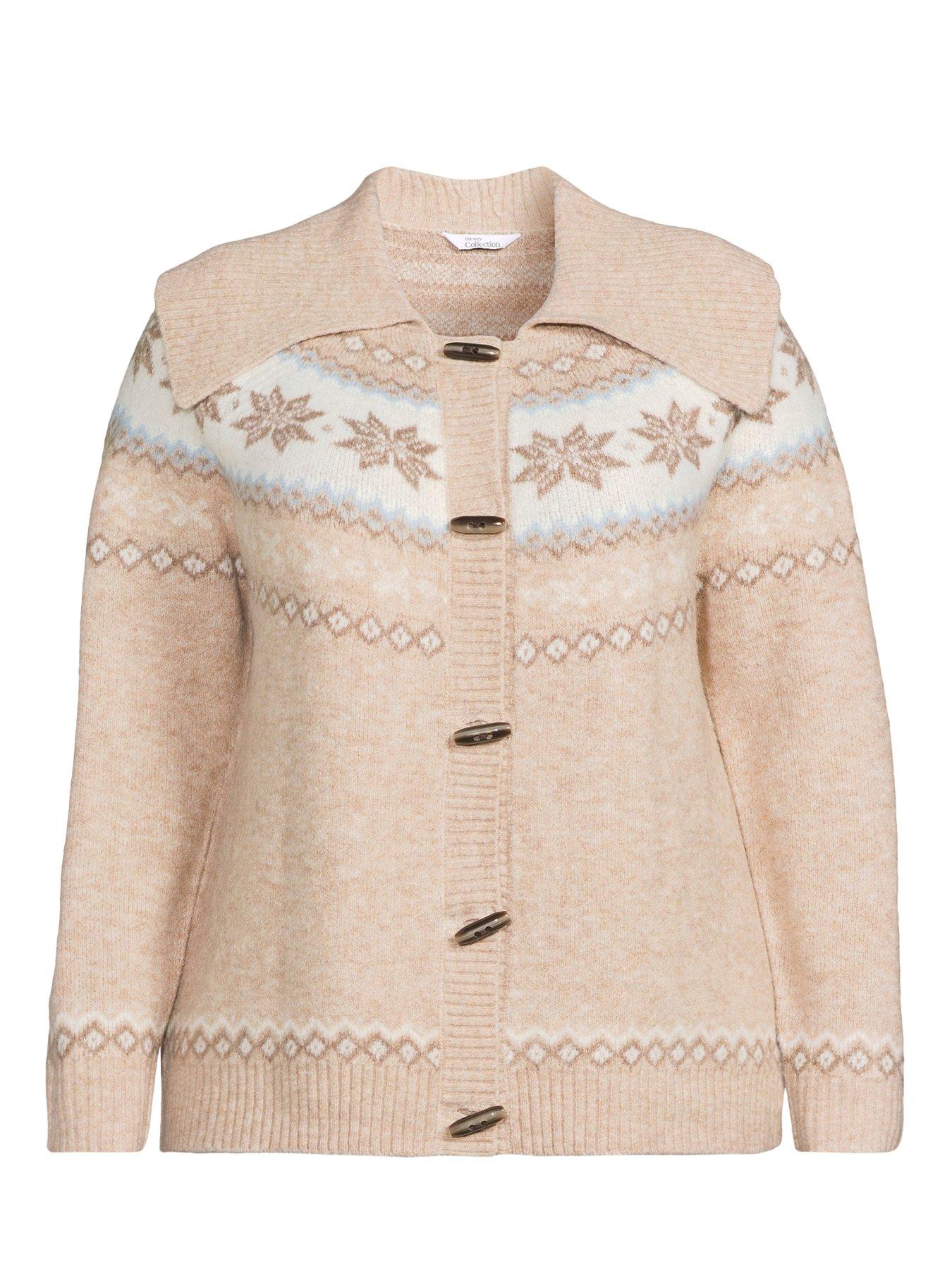 Image 7 of 7 of The Very Collection Curve Fairisle Toggle Cardigan - Beige