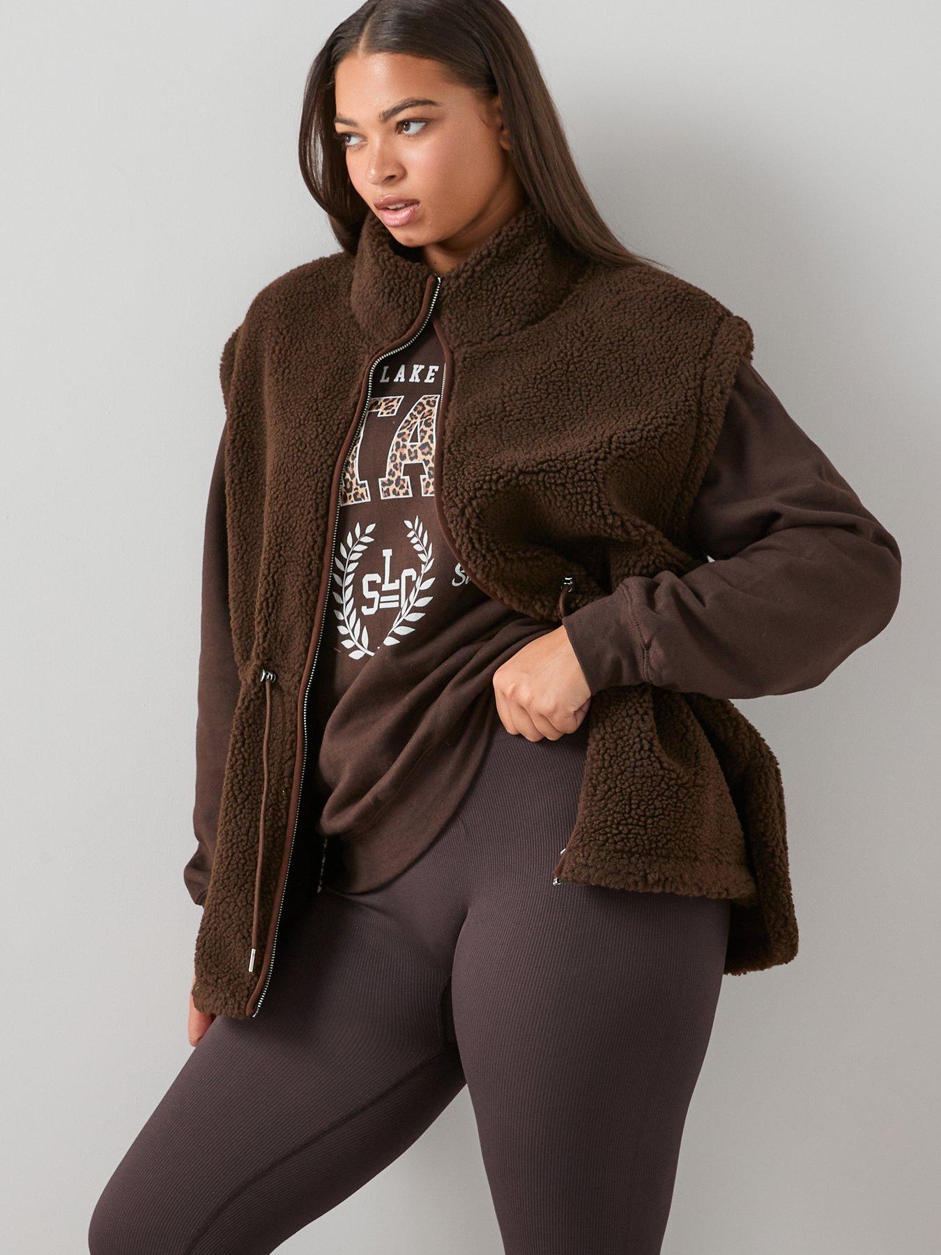  image of the-very-collection-curve-fleece-gilet-dark-brown