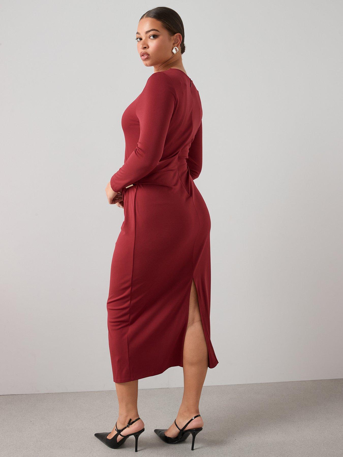 Image 2 of 7 of The Very Collection Curve Trim Detail Jersey Dress - Red