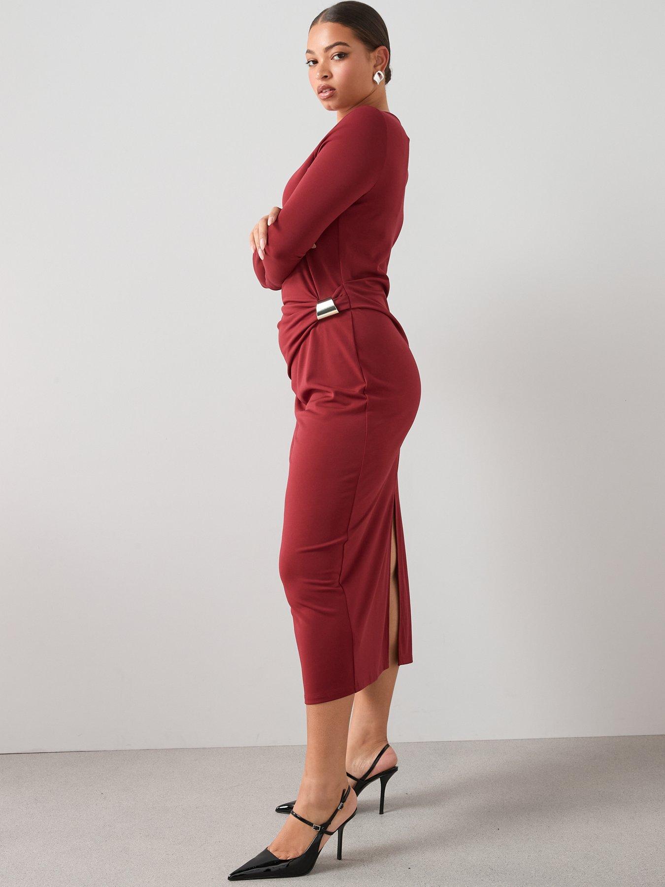 Image 3 of 7 of The Very Collection Curve Trim Detail Jersey Dress - Red