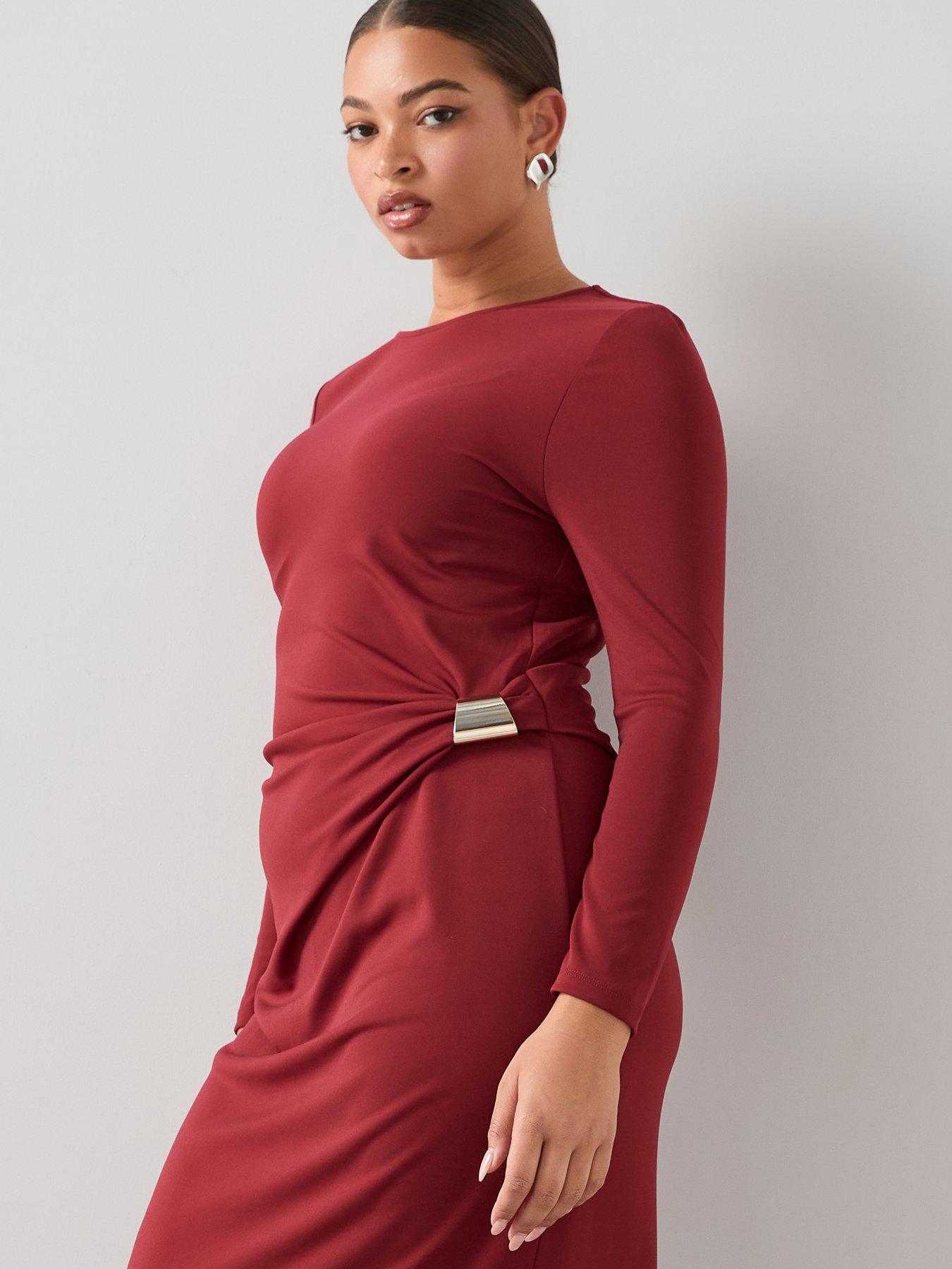 Image 4 of 7 of The Very Collection Curve Trim Detail Jersey Dress - Red