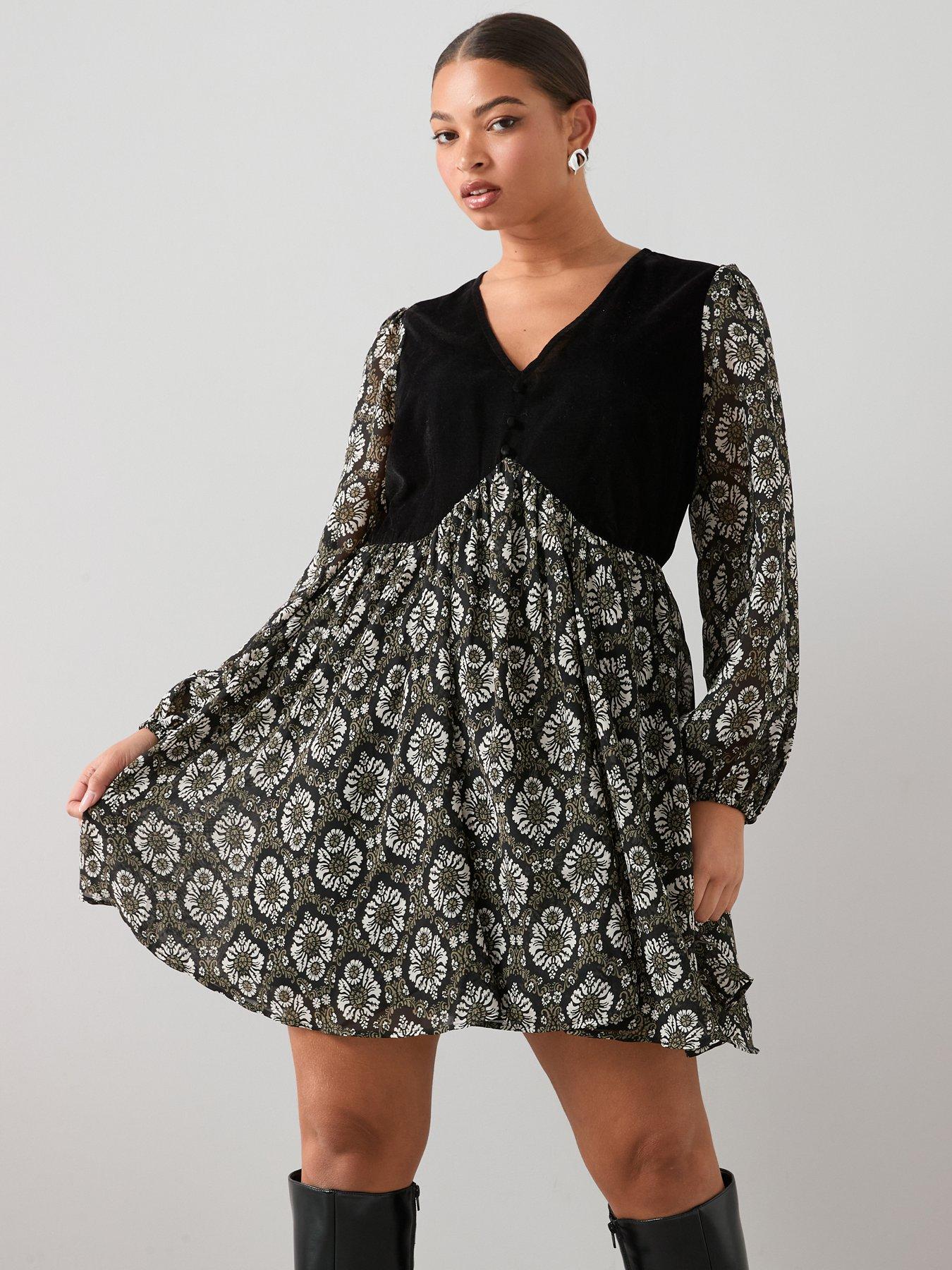  image of the-very-collection-curve-2-in-1-waistcoat-mini-dress-print