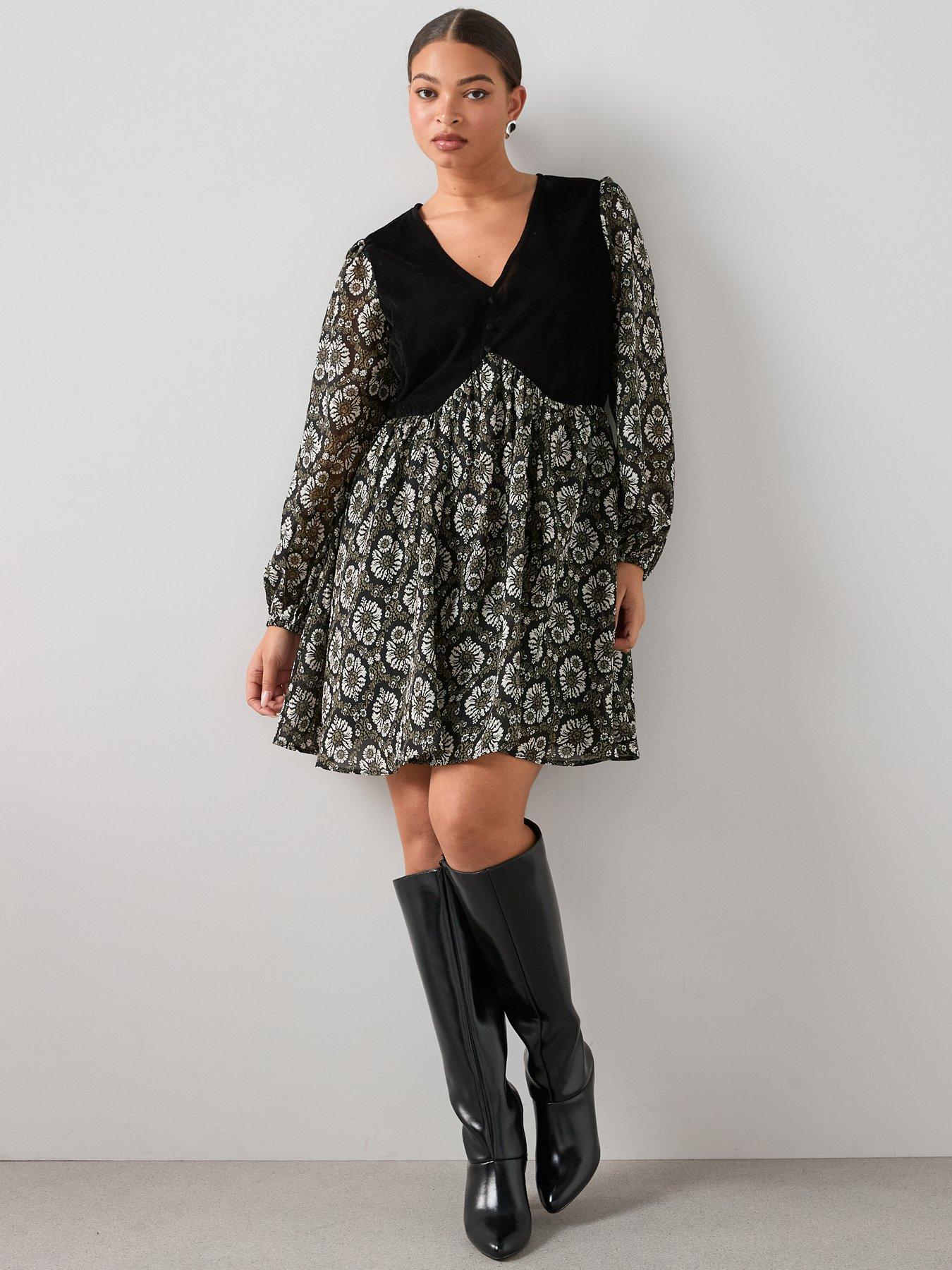  image of the-very-collection-curve-2-in-1-waistcoat-mini-dress-print