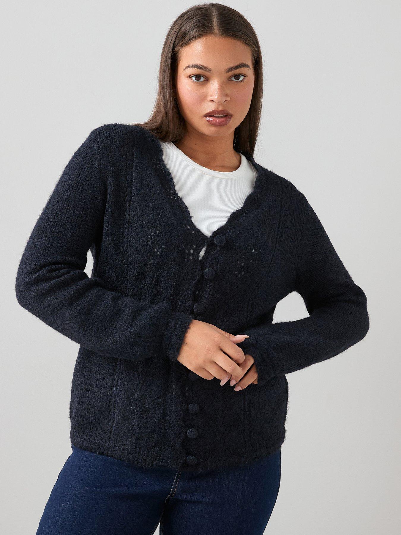 The Very Collection Curve Pointelle Knitted Cardigan - Navy