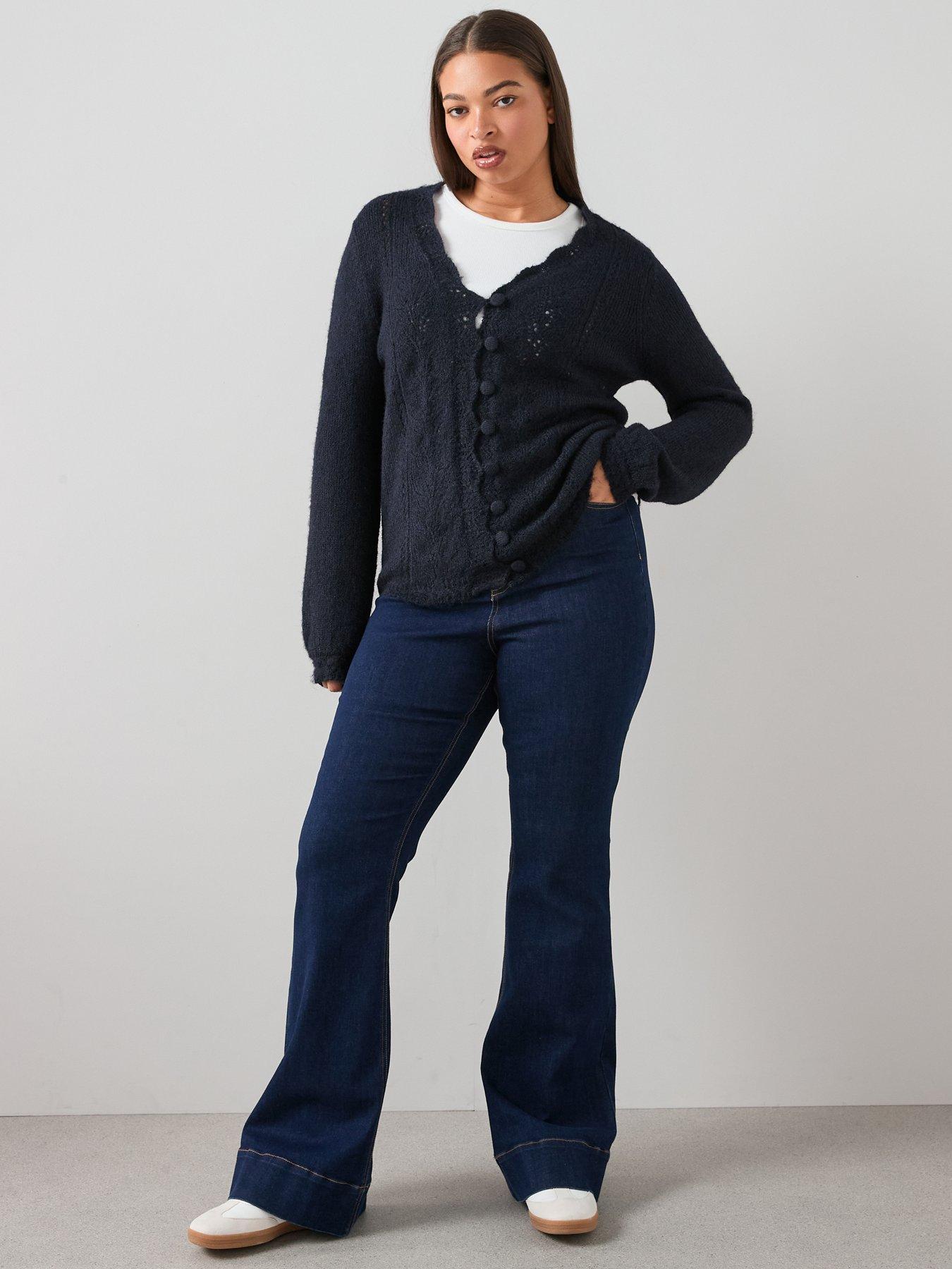 Image 2 of 6 of The Very Collection Curve Pointelle Knitted Cardigan - Navy