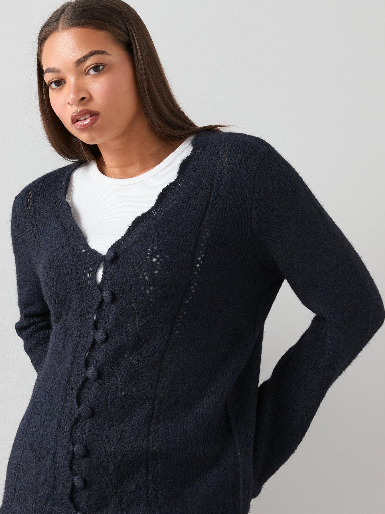 Image 3 of 6 of The Very Collection Curve Pointelle Knitted Cardigan - Navy
