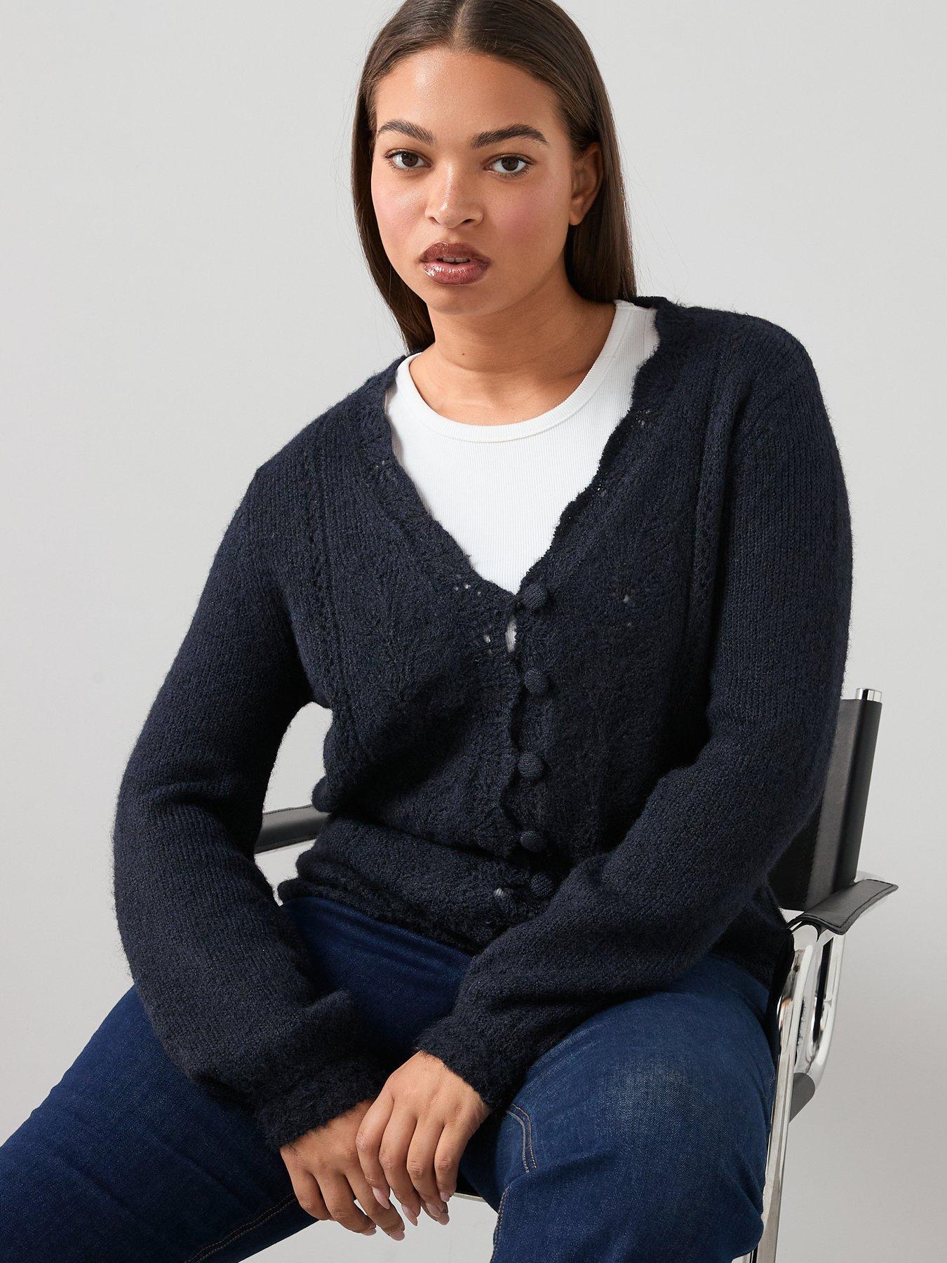 Image 5 of 6 of The Very Collection Curve Pointelle Knitted Cardigan - Navy