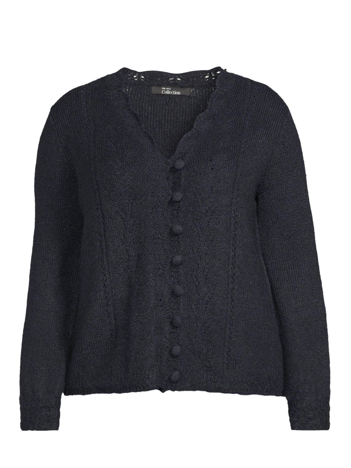 Image 6 of 6 of The Very Collection Curve Pointelle Knitted Cardigan - Navy