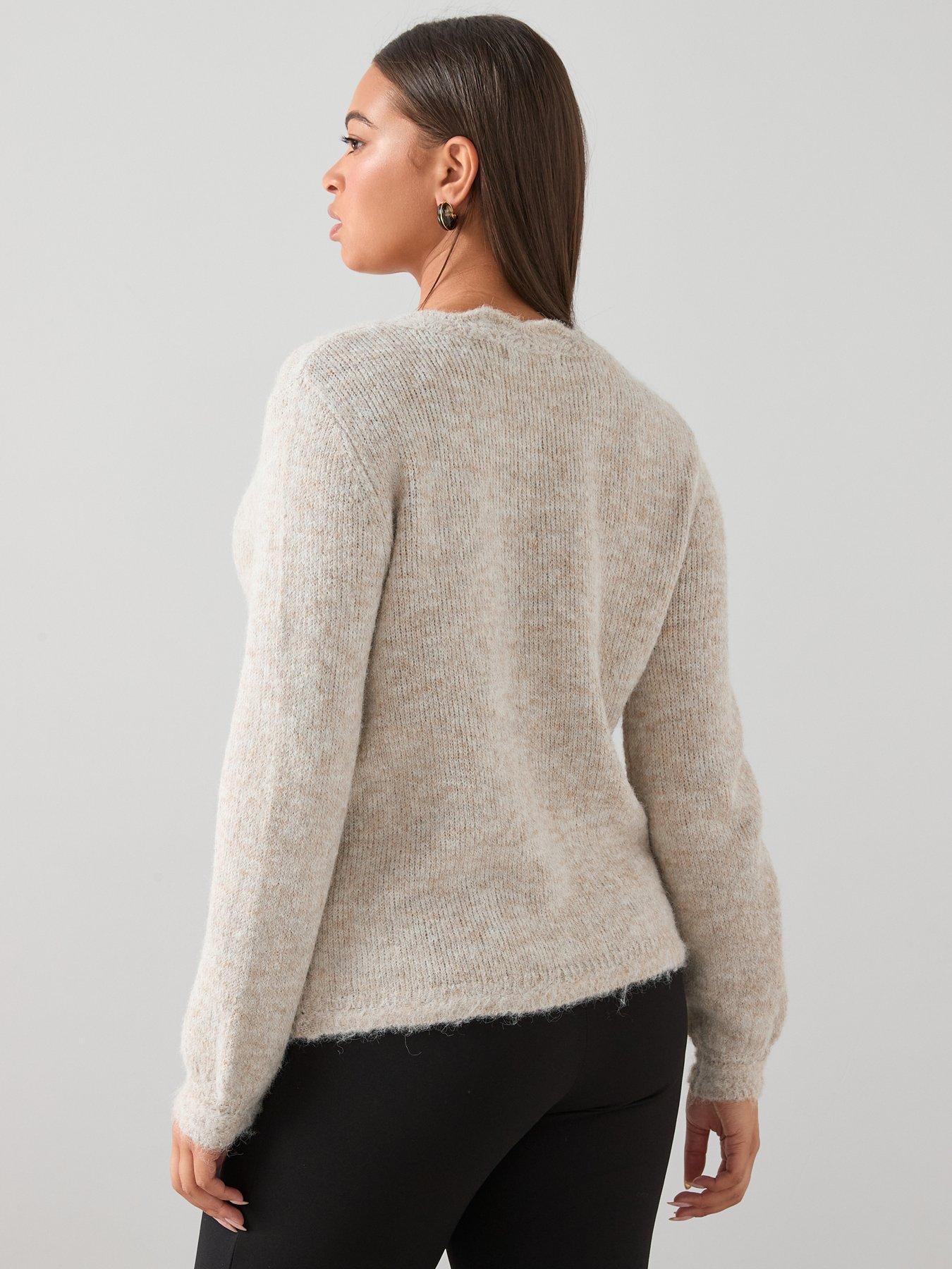 Image 2 of 7 of The Very Collection Curve Pointelle Knitted Cardigan - Beige