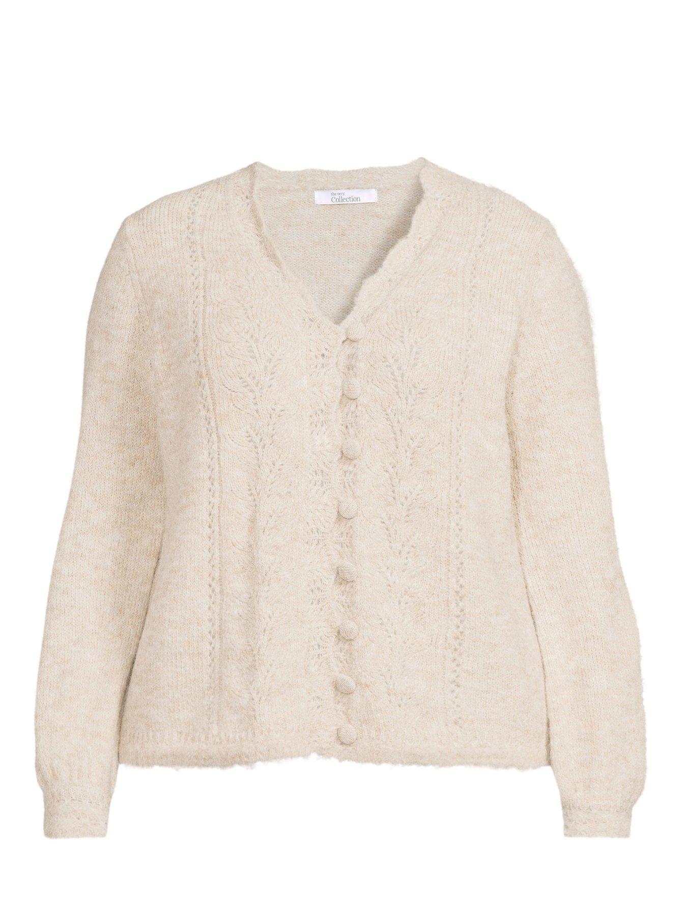 Image 7 of 7 of The Very Collection Curve Pointelle Knitted Cardigan - Beige