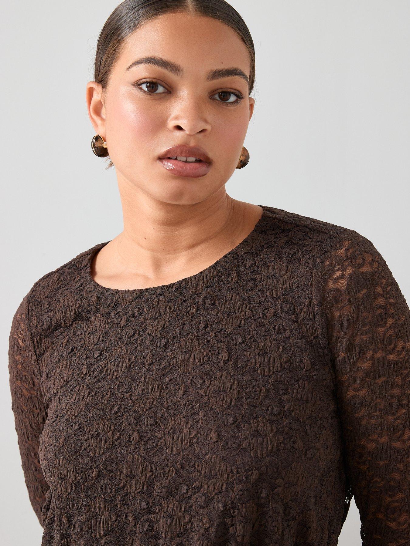  image of the-very-collection-curve-lace-ruched-mini-dress-brown
