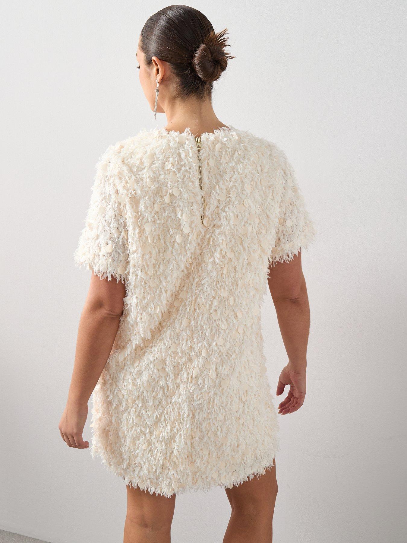 The Very Collection Curve Textured Sequin Shift Dress - Cream | Littlewoods