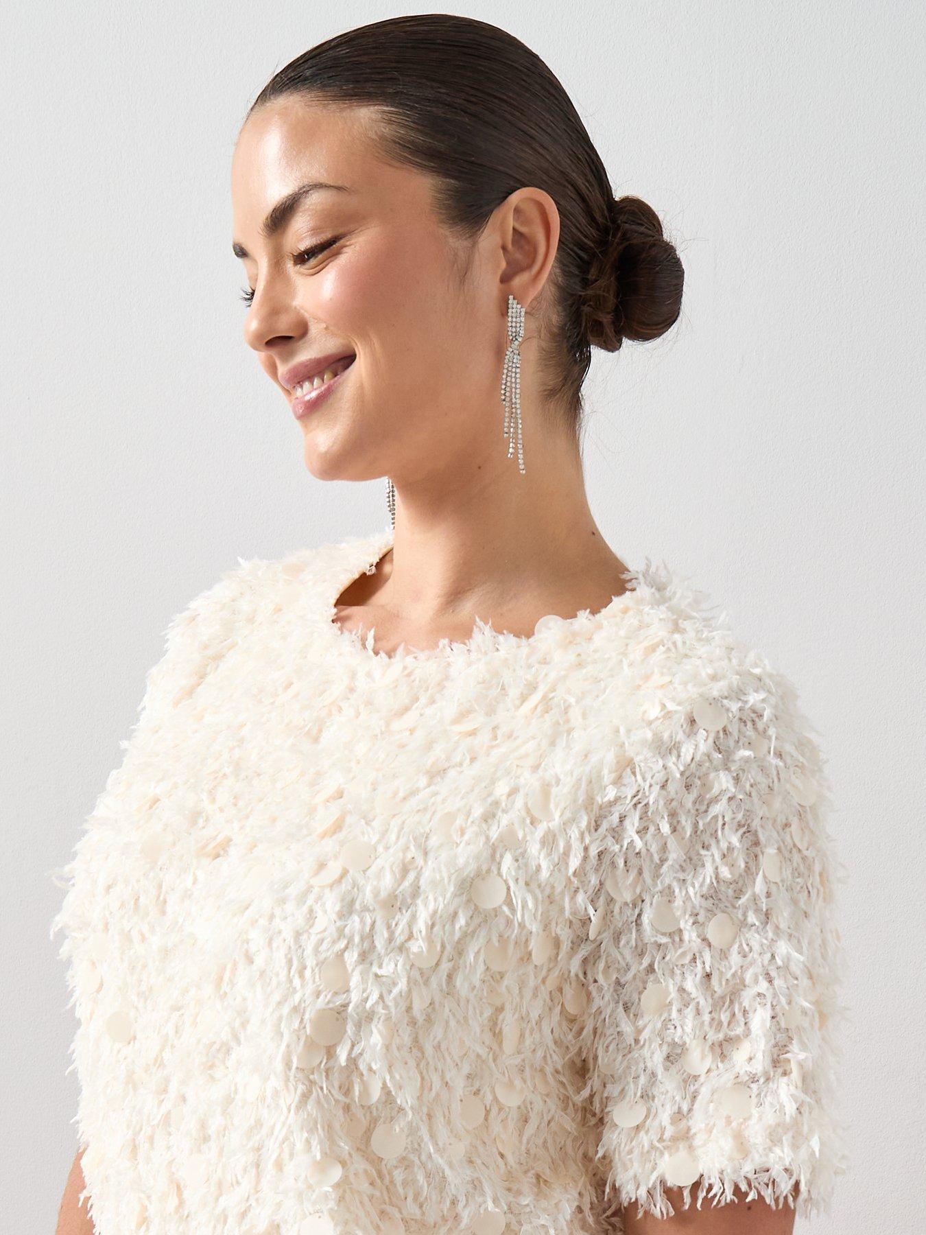 The Very Collection Curve Textured Sequin Shift Dress - Cream | Littlewoods