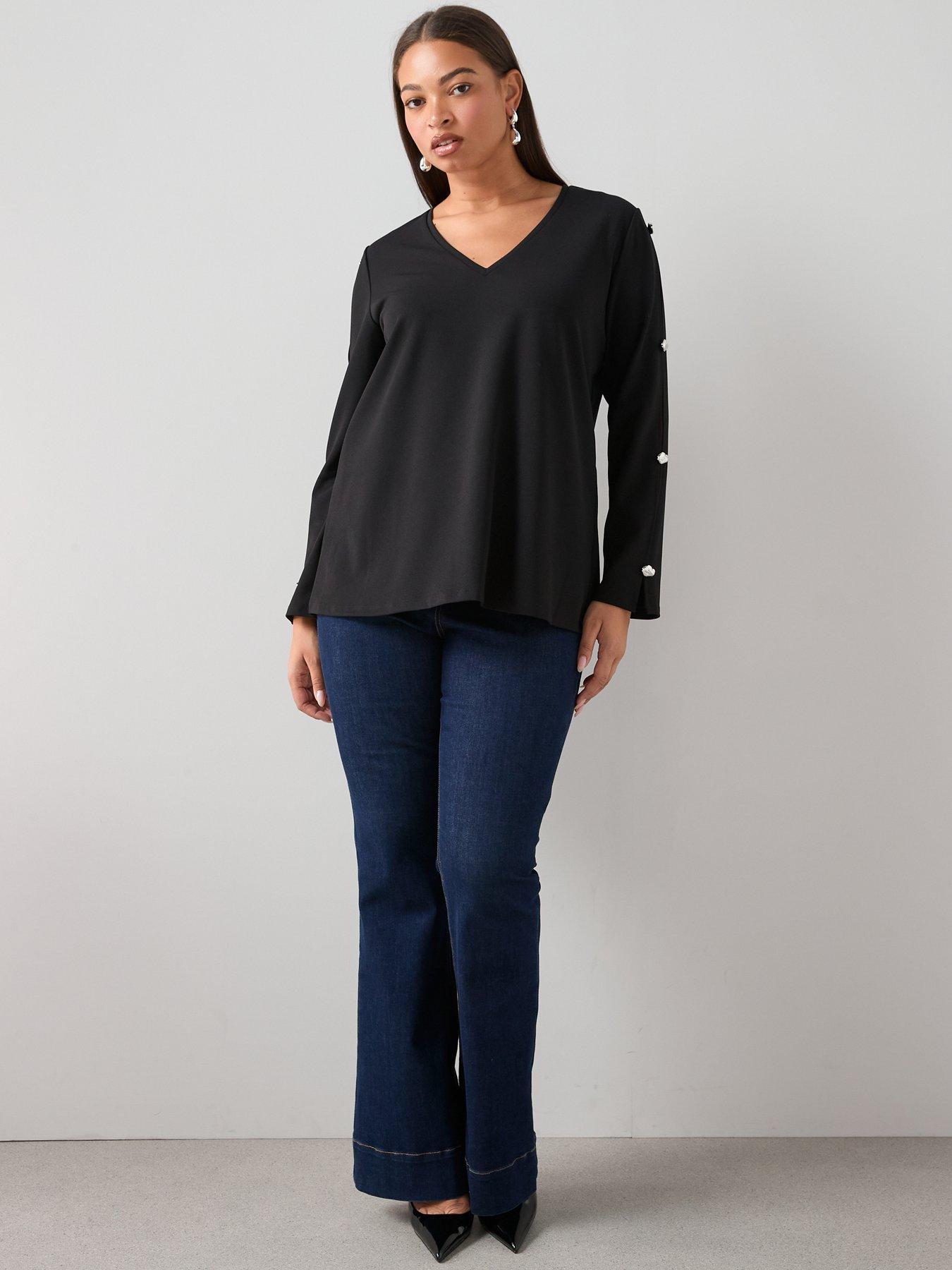 Image 2 of 6 of The Very Collection Curve Trim Detail Split Sleeve Top - Black