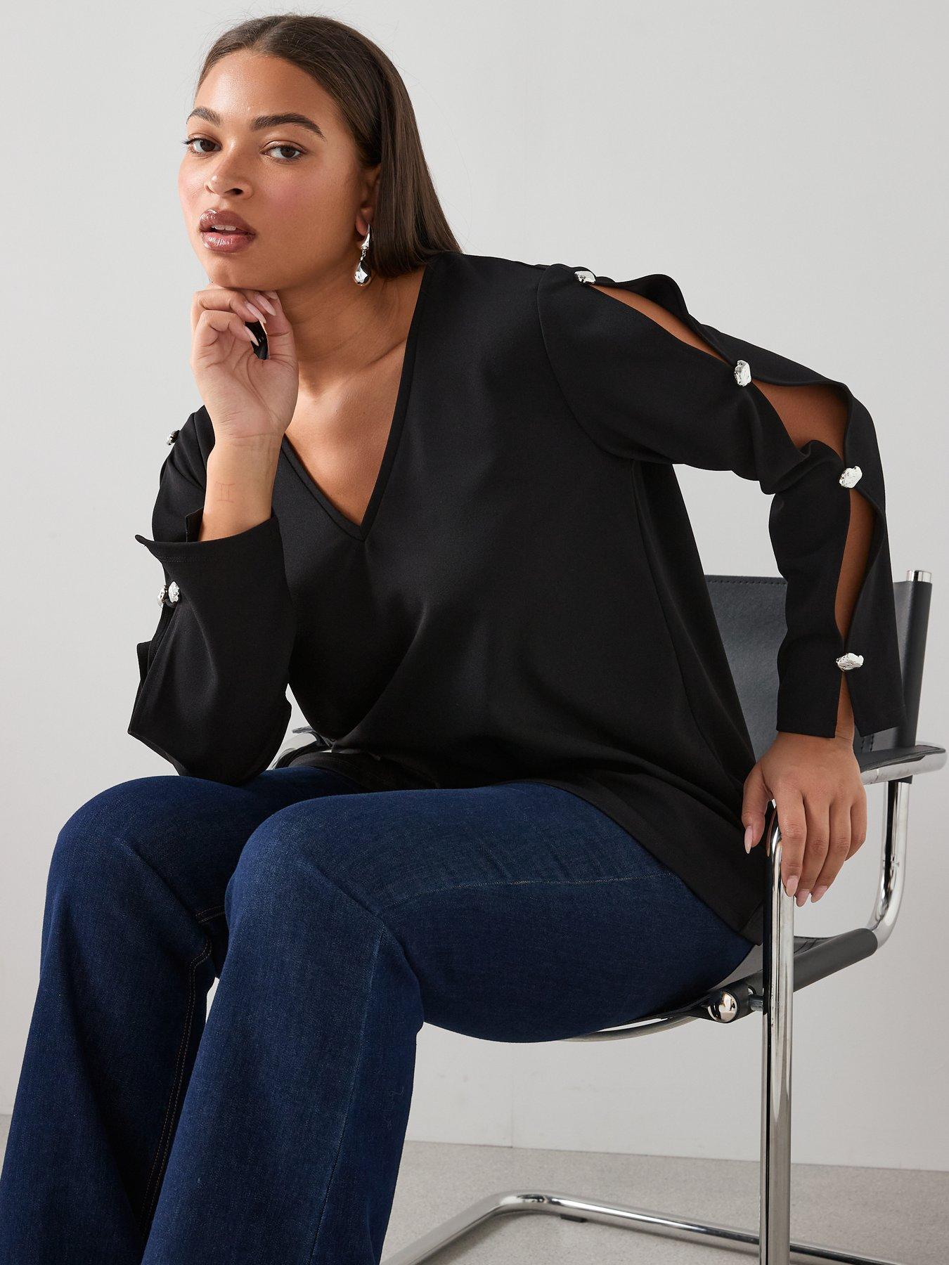 Image 5 of 6 of The Very Collection Curve Trim Detail Split Sleeve Top - Black