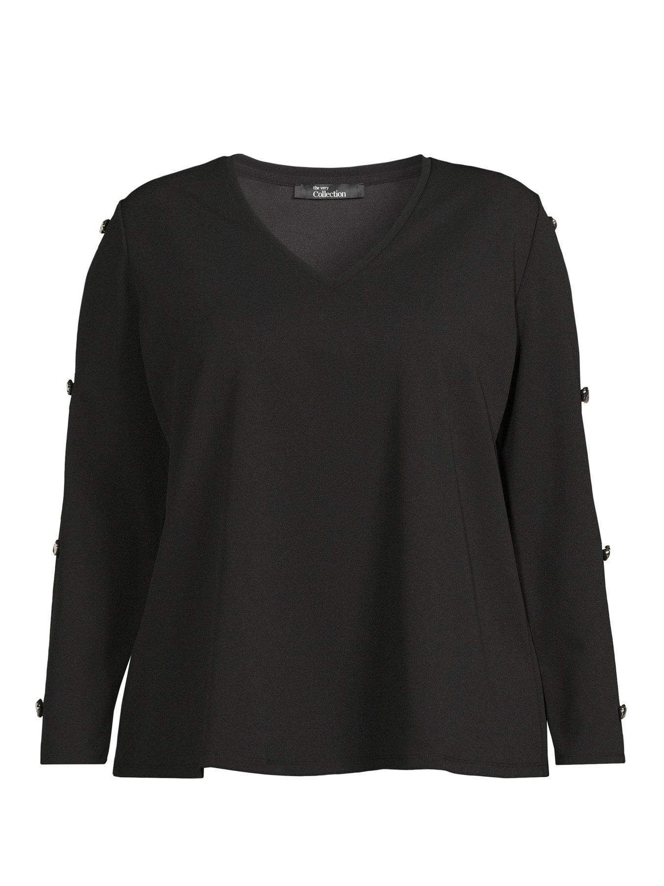 Image 6 of 6 of The Very Collection Curve Trim Detail Split Sleeve Top - Black