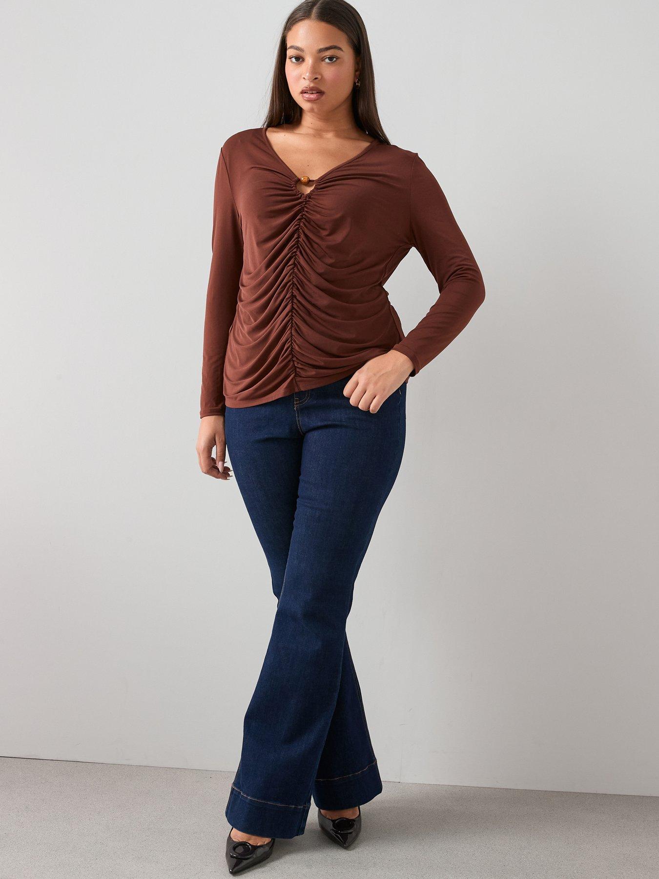  image of the-very-collection-curve-trim-detail-ruched-top-brown