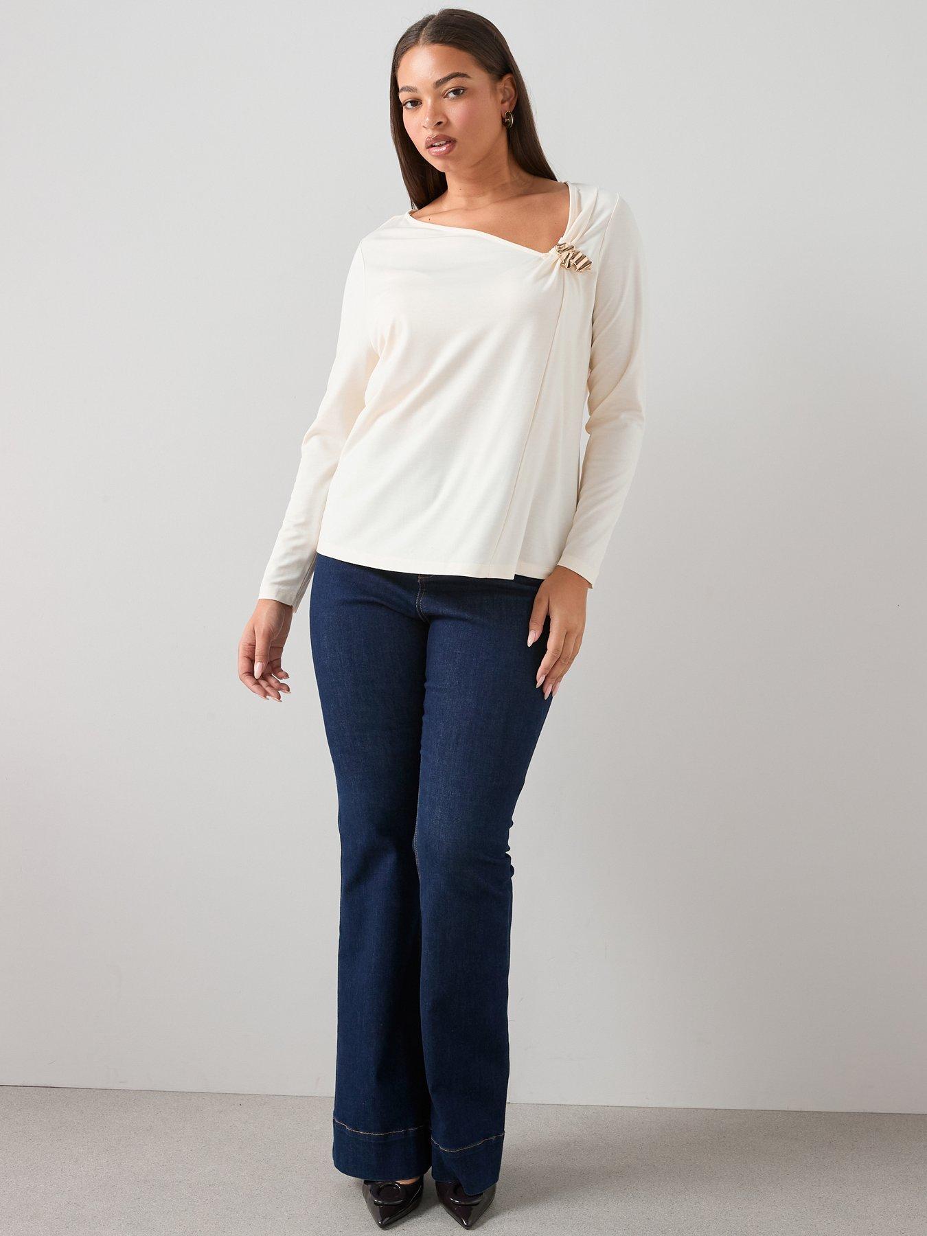 Image 2 of 6 of The Very Collection Curve Gold Trim Asymmetric Neck Top - Cream