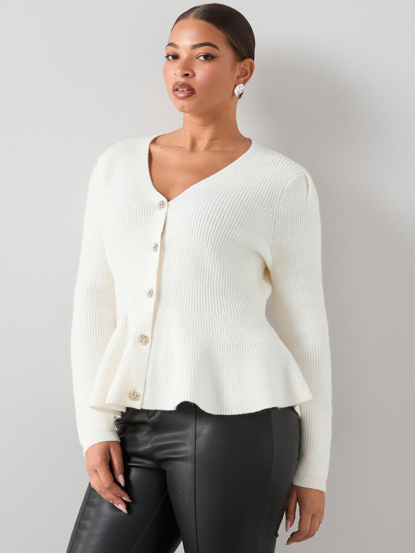  image of the-very-collection-curve-button-through-peplum-cardigan