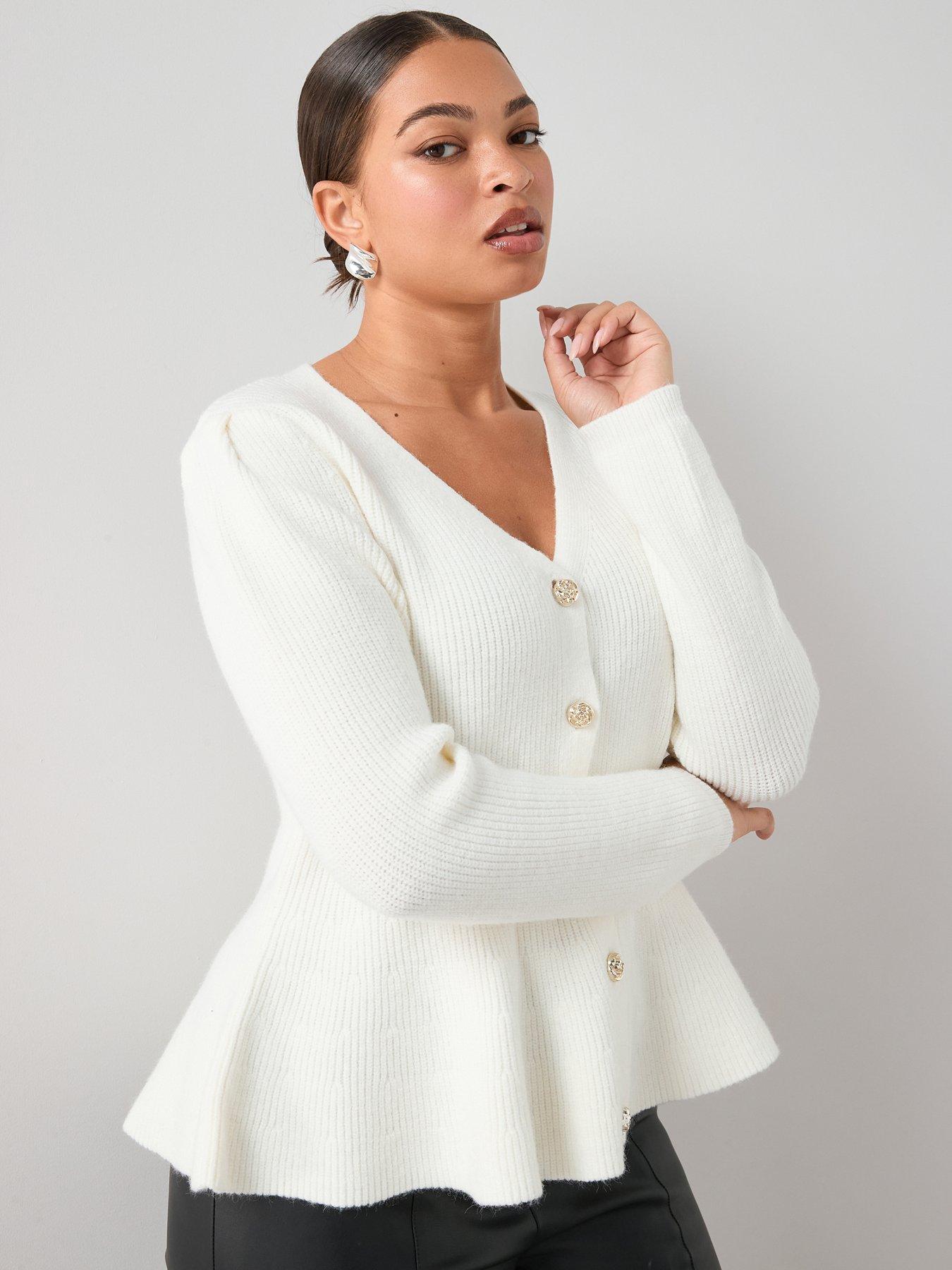  image of the-very-collection-curve-button-through-peplum-cardigan