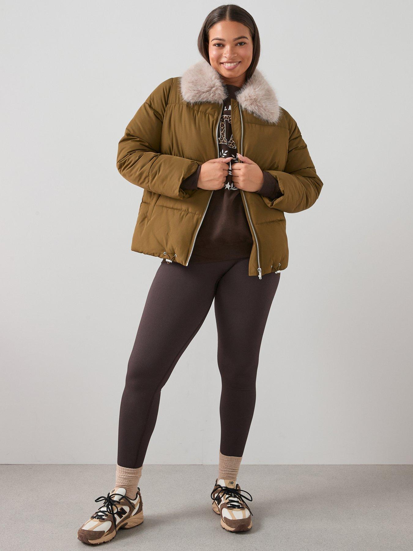  image of the-very-collection-curve-fur-collar-padded-coat-green
