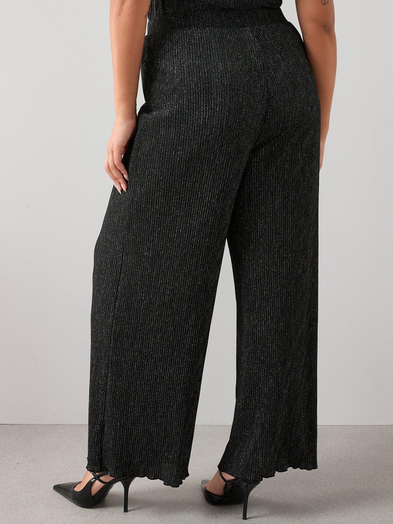 Image 2 of 7 of The Very Collection Curve Lurex Plisse Wide Leg Trouser Co-Ord - Black